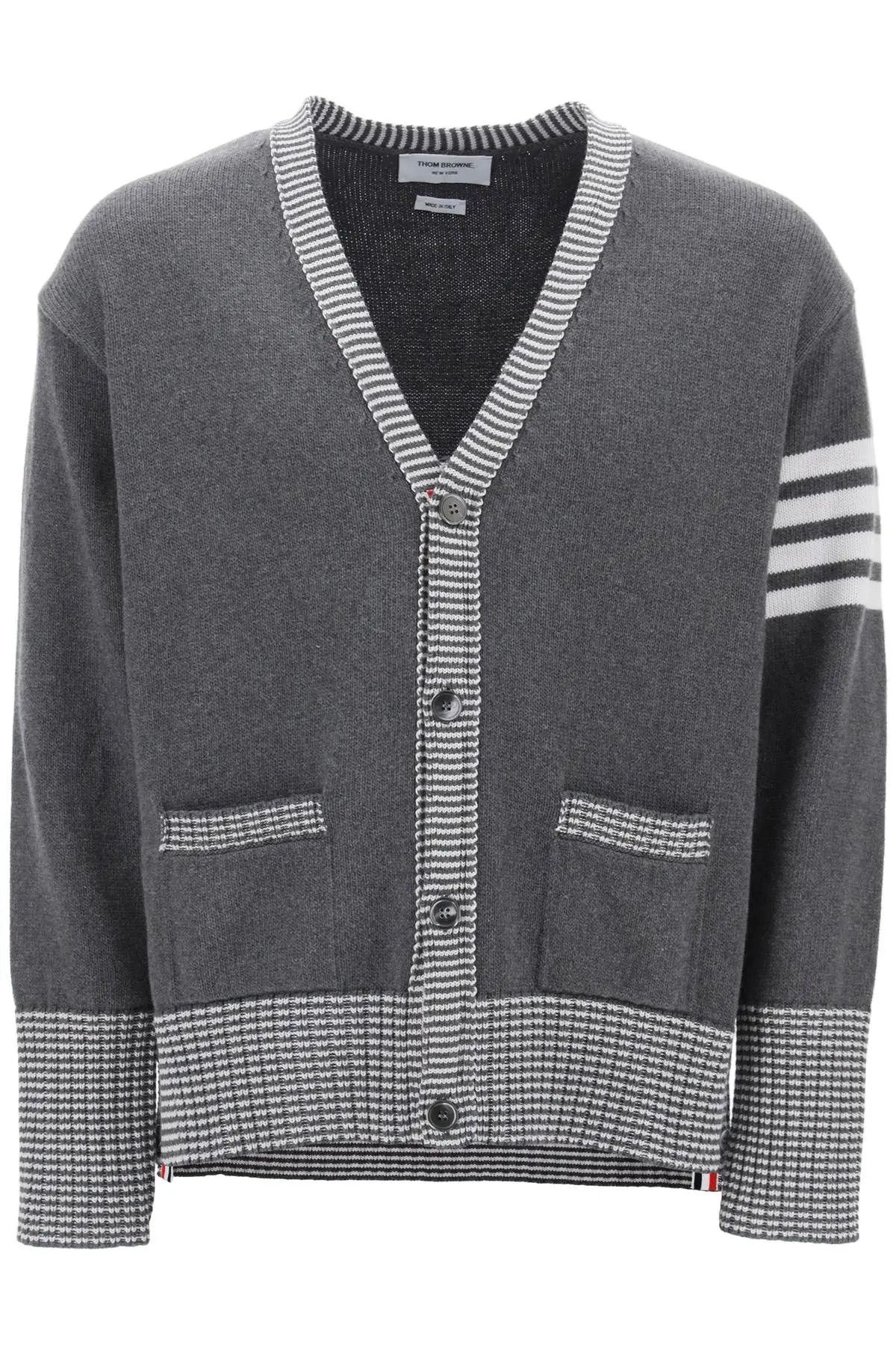 image of Thom Browne O1S22I1N0124 Cotton Hector Intarsia Cardigan In Grey, Men's (Size Small)