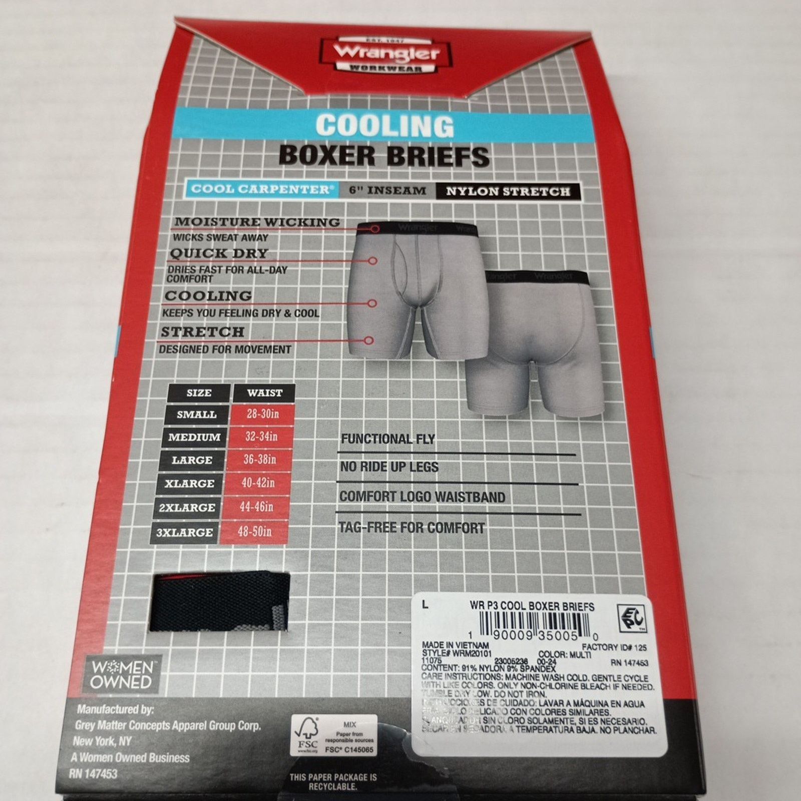 Wrangler Wrangler Men's Boxer Briefs Nylon 3 Pack Size L Assorted Size 36 - 4 Thumbnail