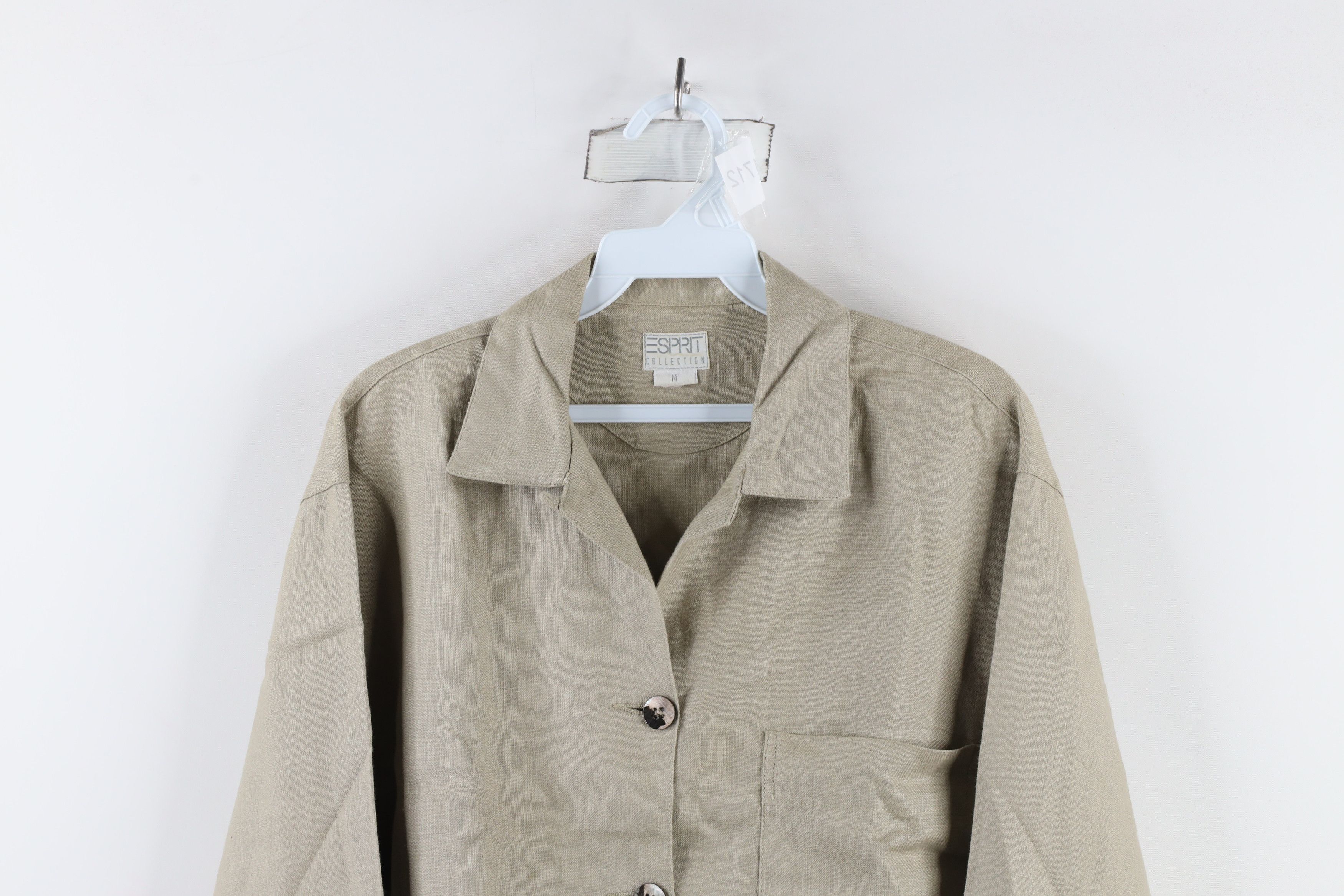 Esprit × Vintage Vintage 90s Esprit Linen Looped Collar Button Shirt Beige Size M / US 6-8 / IT 42-44 - 2 Thumbnail