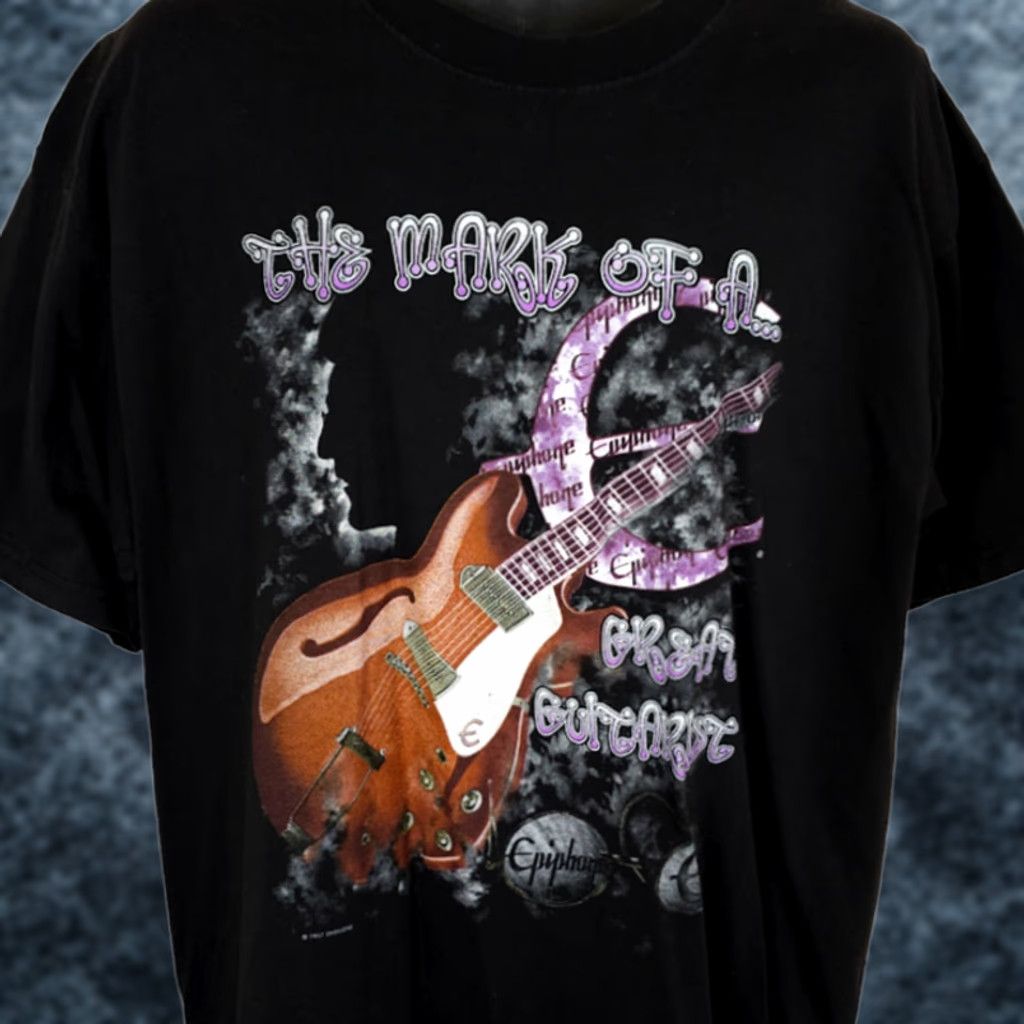 Gildan VINTAGE Epiphone Guitars T Shirt Mens XL Black 90s Musician Guitarist Music Mens XL Black Rock Concert Gildan T-Shirt Size US XL / EU 56 / 4 - 1 Thumbnail