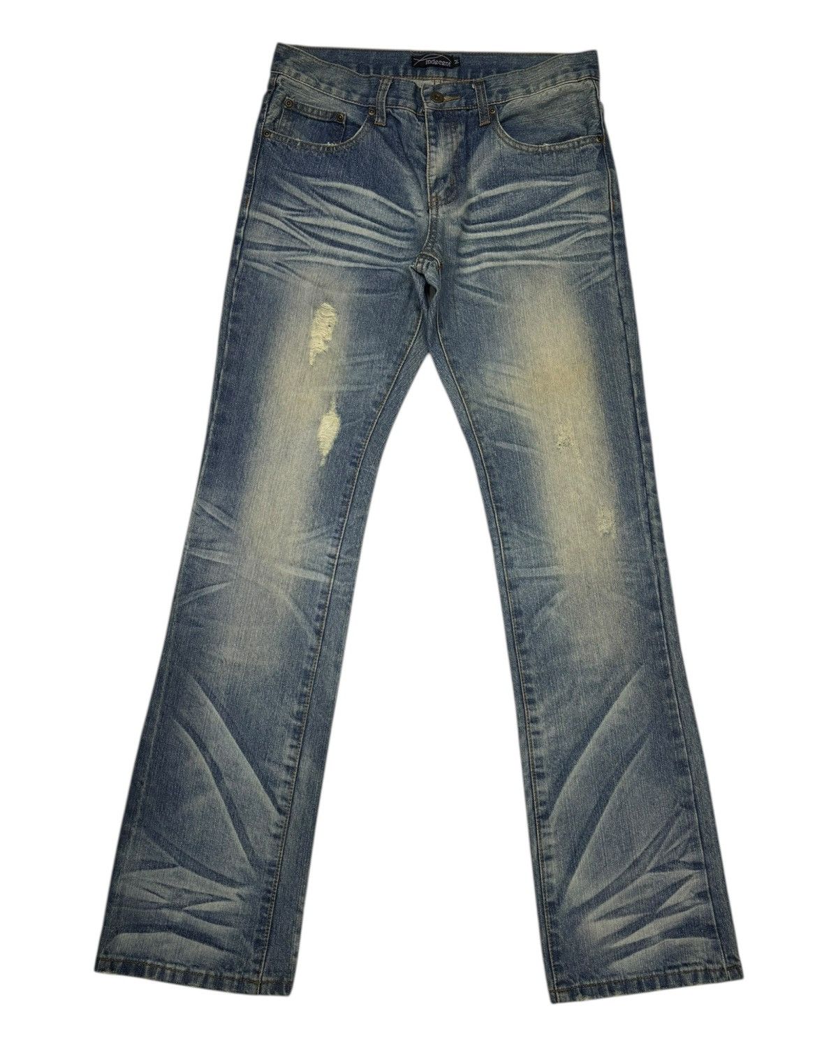 If Six Was Nine × Le Grande Bleu (L.G.B.) × Tornado Mart FLARE SLIM FIT INDECENT CLAWMARK DENIM JEANS Size US 31 - 9 Thumbnail