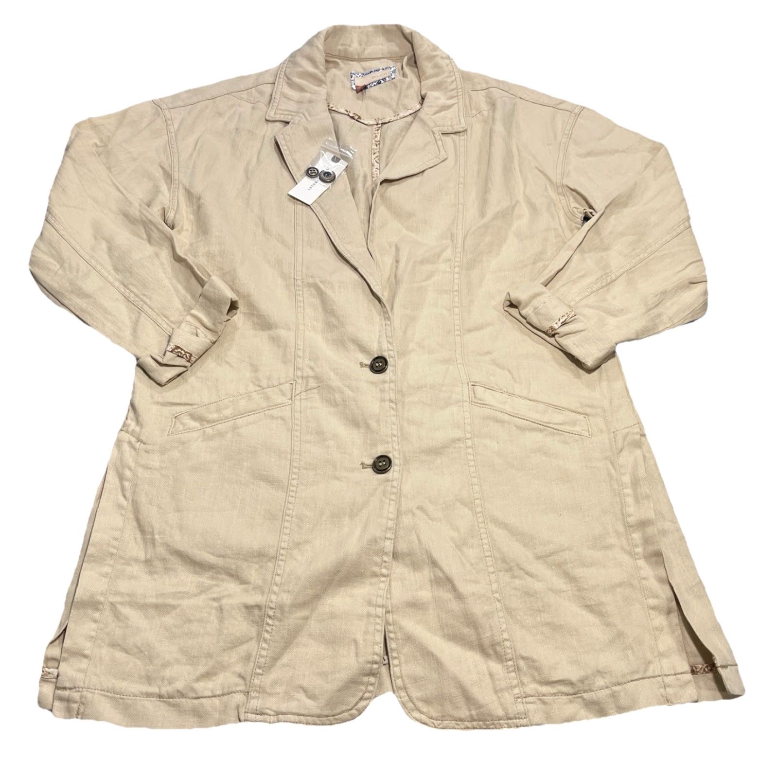 Vintage Anthropologie Pilcro Women's 2XS Linen Blend Summer Blazer Cream NWT Size XXS / US 00 / IT 34 - 4 Thumbnail