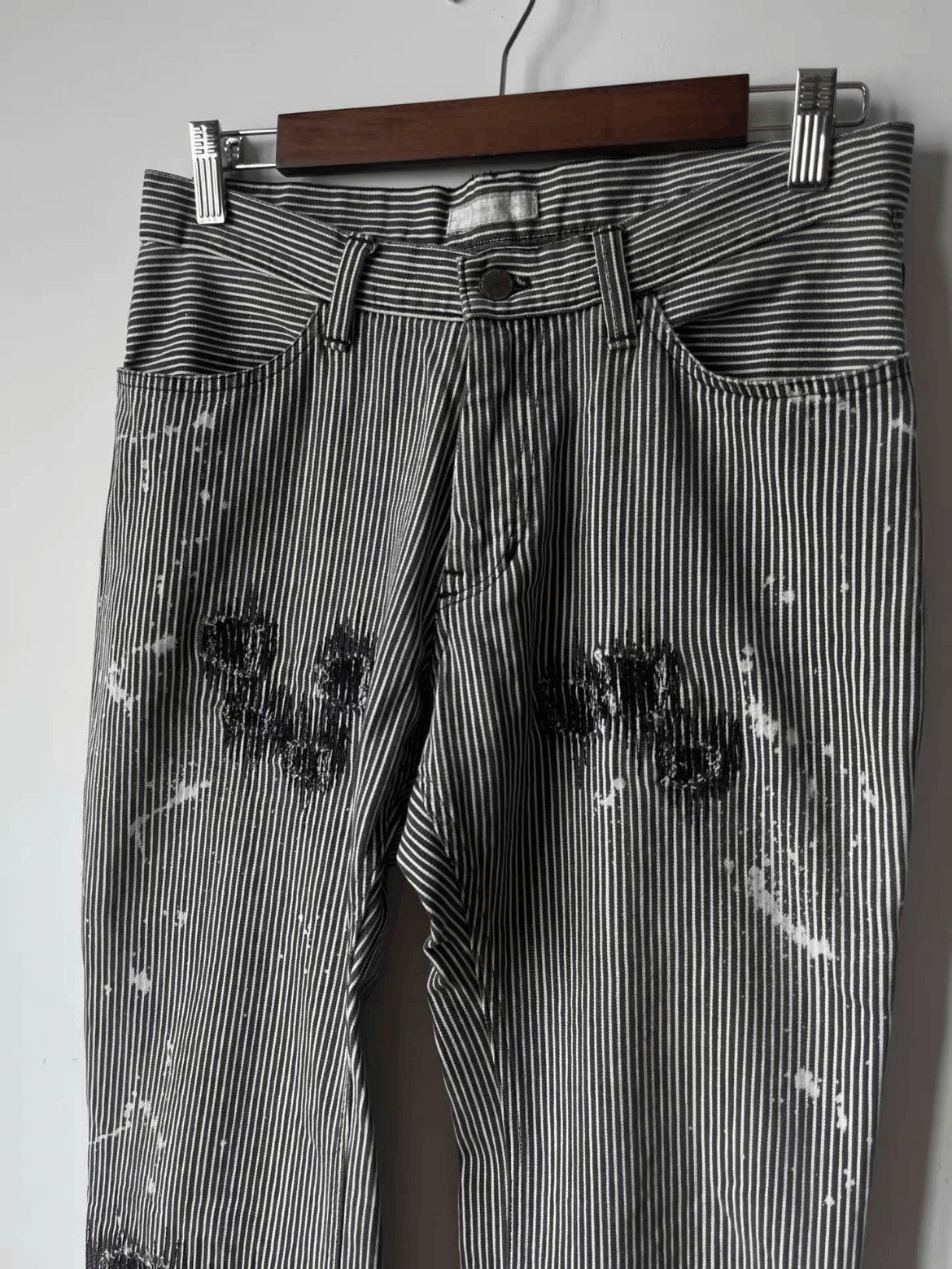 Number (N)ine Sz 2 Number Nine 01AW Distressed Stripe Denim Size US 28 / EU 44 - 2 Thumbnail