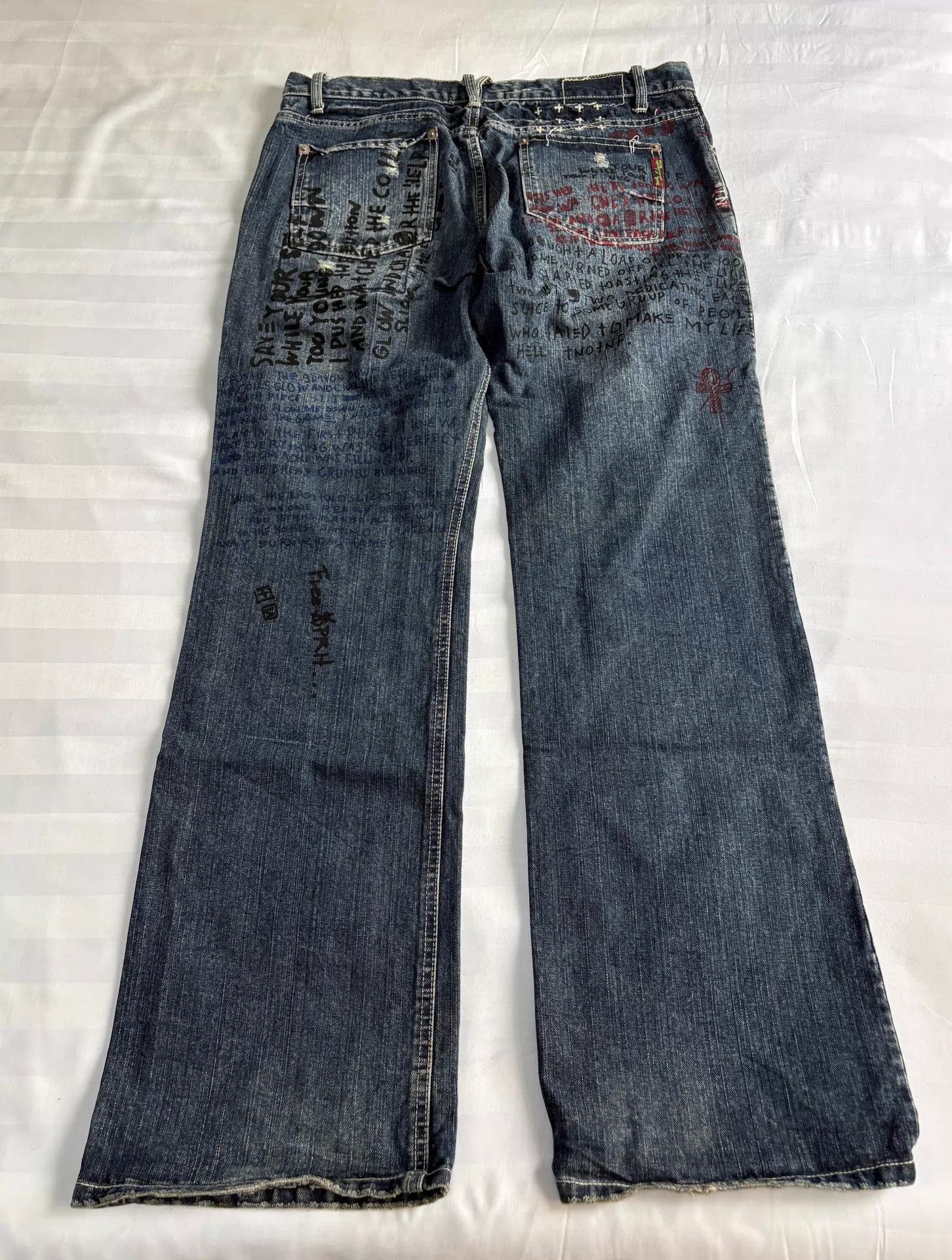 Y's Vintage JPN Denim Jeans Front/Back Graffiti Letter Print Size US 34 / EU 50 - 6 Thumbnail
