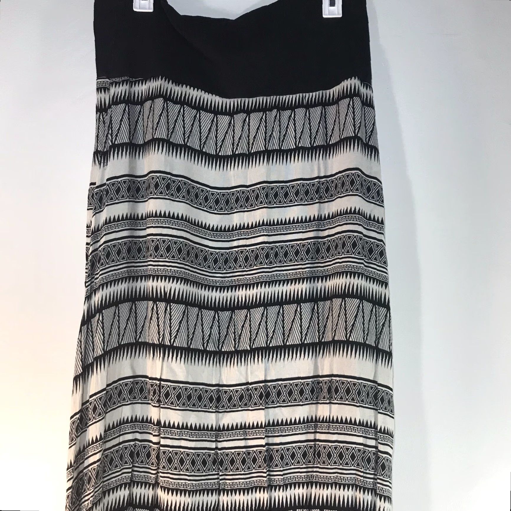 Vintage Flutterbye Geometric Maxi Dress Womens XL Black/White Lightweight Strapless Square Neck Bohemian Size XL / US 12-14 / IT 48-50 - 3 Thumbnail