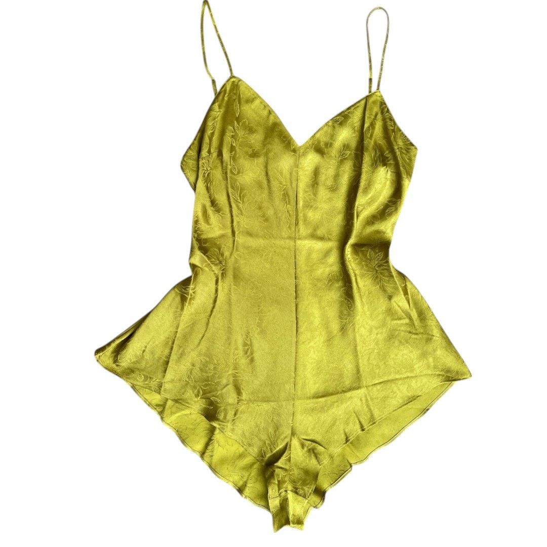 Victoria's Secret Victoria's Secret Yellow Tie-Back Satin Jacquard Romper, M Size ONE SIZE - 1 Thumbnail