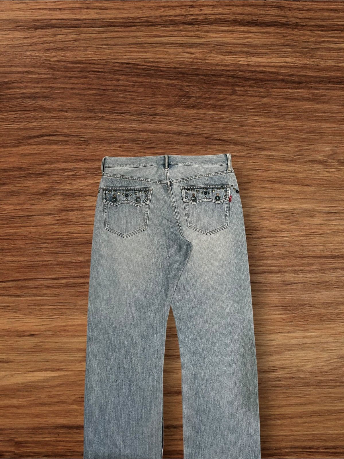 Le Grande Bleu (L.G.B.) ⚡️Sick⚡️Japanese Brand Pluvious Rhinestone Frayed Leg Jeans Size US 34 / EU 50 - 6 Thumbnail