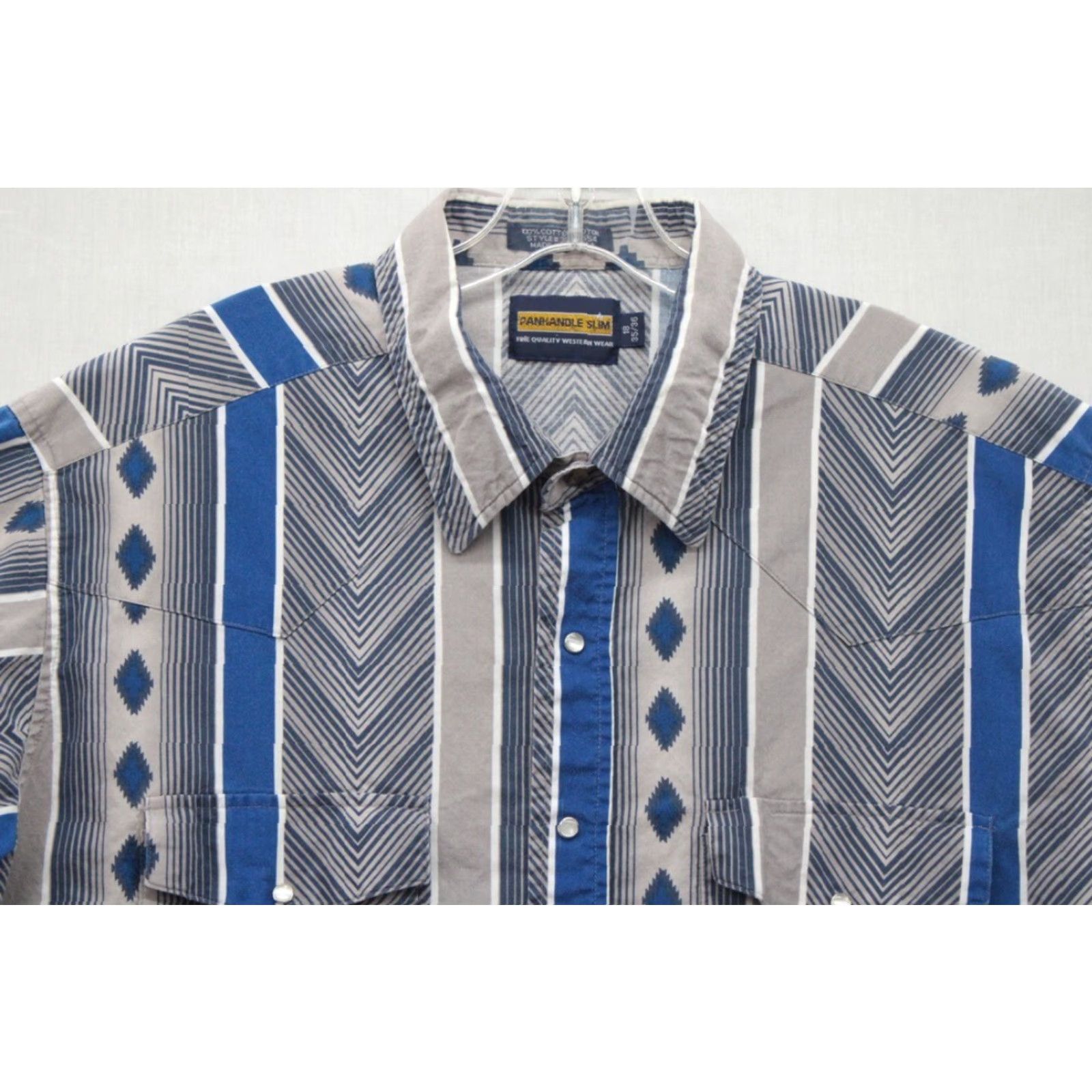 Vintage VINTAGE Panhandle Slim Shirt Men's 18 Blue Pearl Snap Western Aztec Cowboy Long Sleeve Size US XXL / EU 58 / 5 - 4 Thumbnail