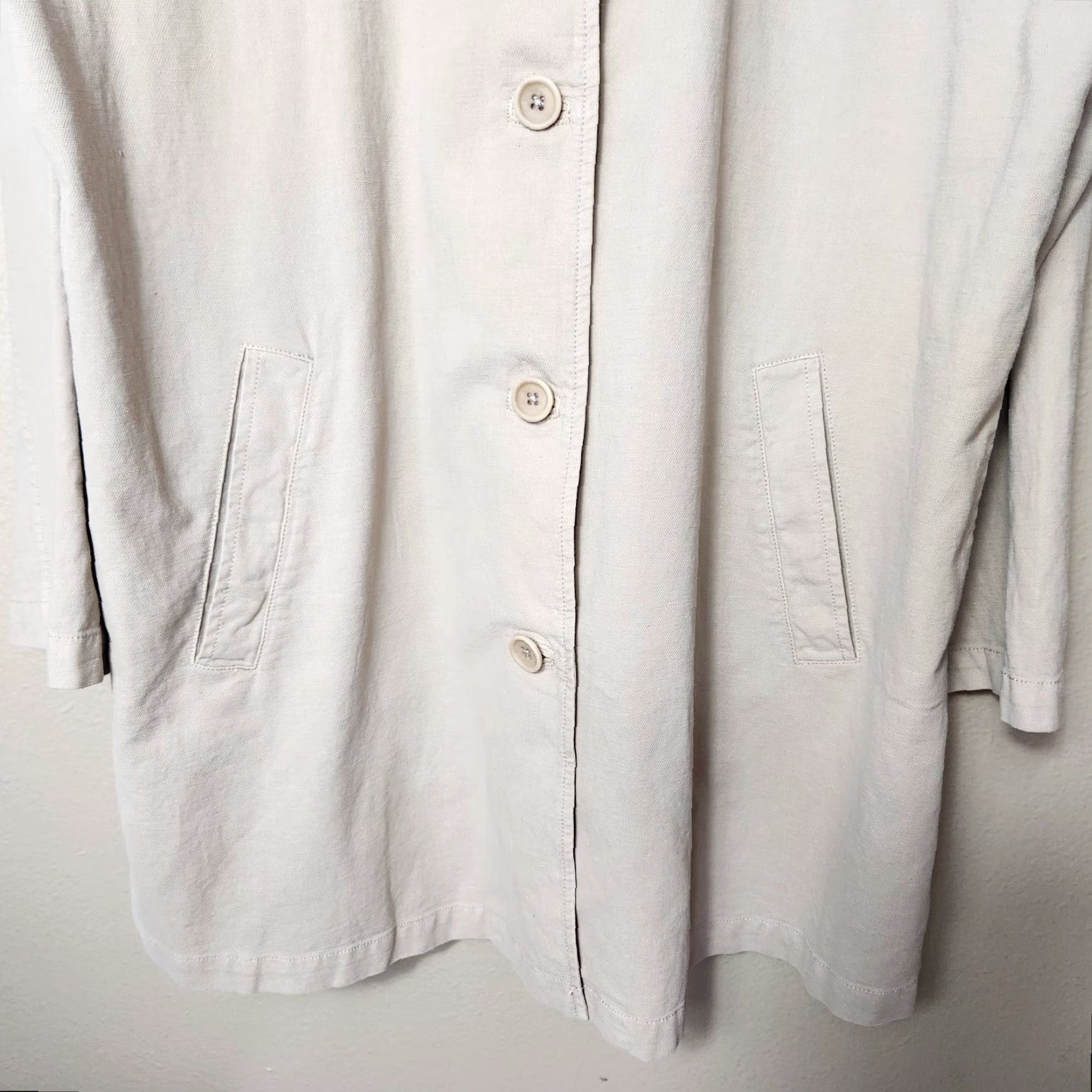 Eileen Fisher VINTAGE Eileen Fisher Jacket Shirt Womens XL Beige Organic Cotton Hemp Stand Collar Unlined Pockets (Note: All original words used; count within 200) Size XL / US 12-14 / IT 48-50 - 2 Thumbnail