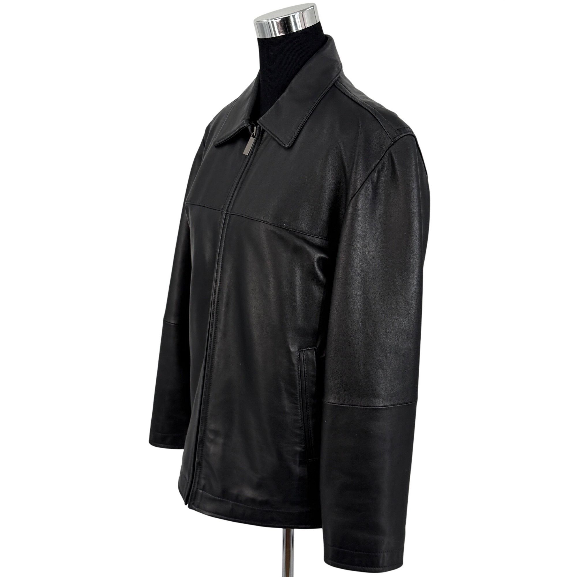 Perry Ellis VTG Perry Ellis Portfolio Mens Black Lambskin Leather Jacket Size US S / EU 44-46 / 1 - 6 Thumbnail