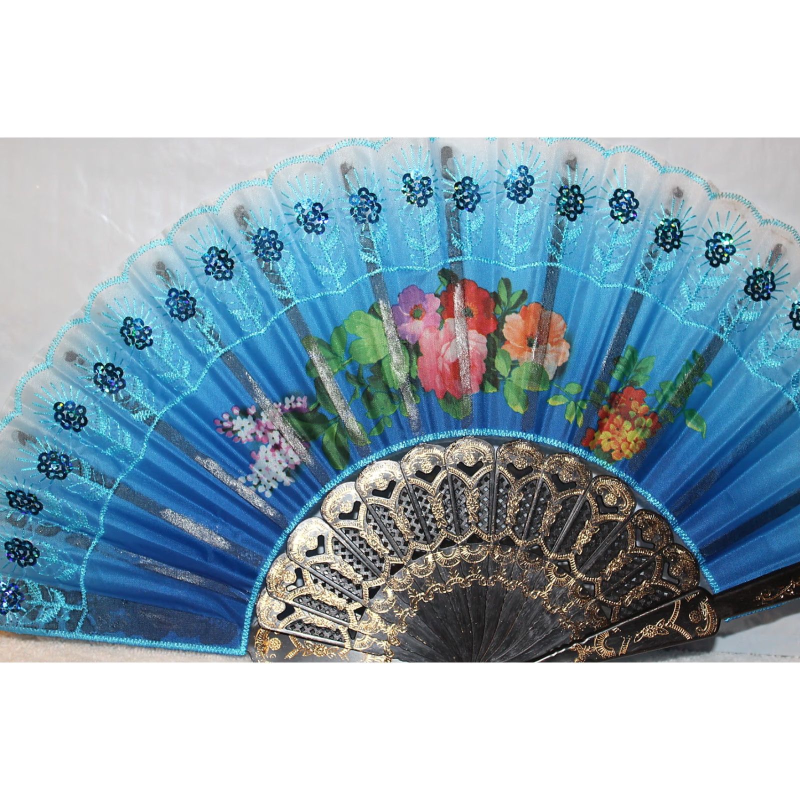 Vintage VINTAGE Hand Fan Small Flower Sequin 16 Inches Women Spring Event Accessory Size ONE SIZE - 2 Thumbnail
