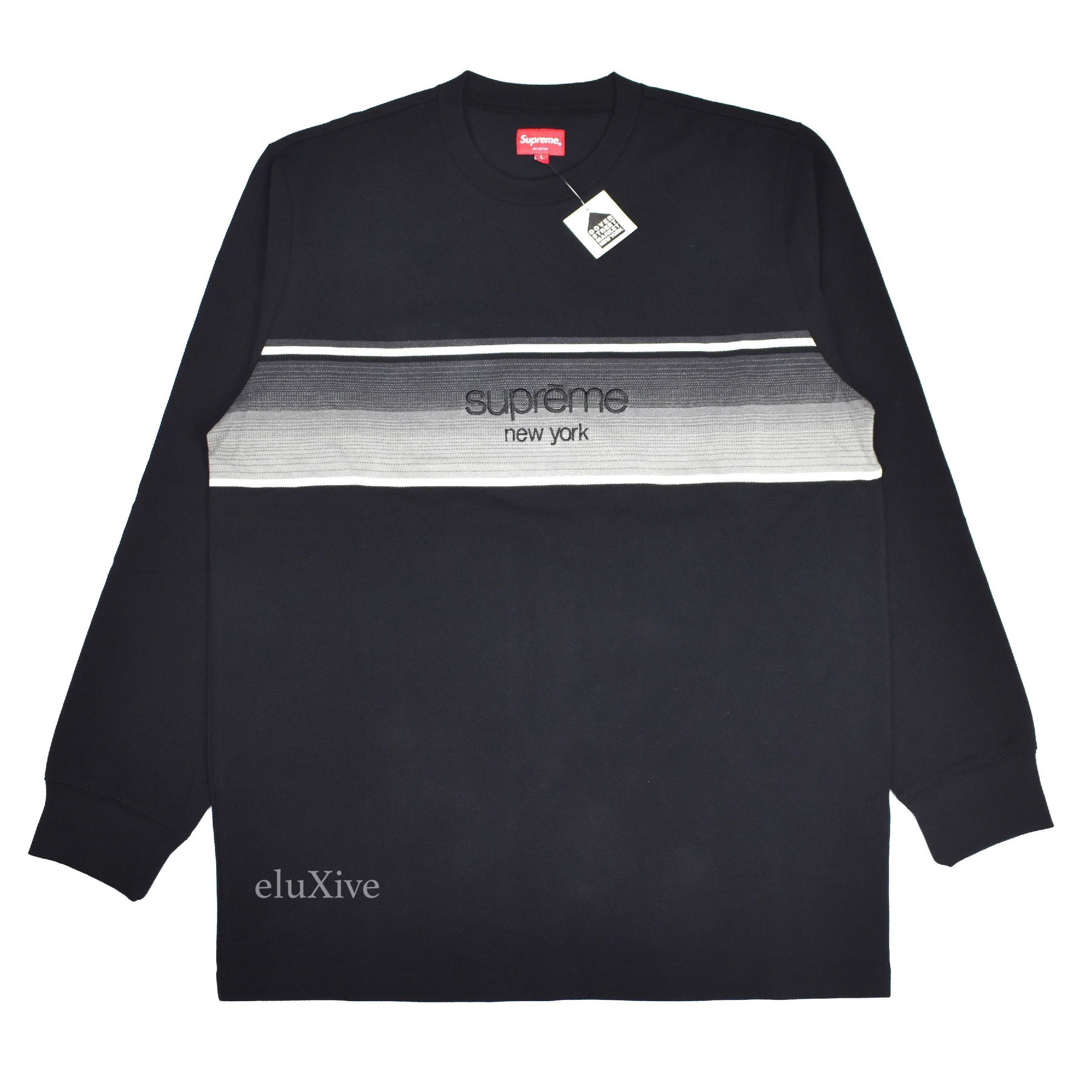 Supreme Shadow Stripe Classic Logo L/S Shirt Black DS Size US L / EU 52-54 / 3 - 1 Preview