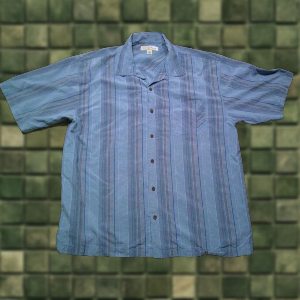 Tommy Bahama Tommy Bahama Relax Button Up Silk Shirt Mens XL Extra Large Blue Striped Shirt Size US XL / EU 56 / 4 - 1 Thumbnail