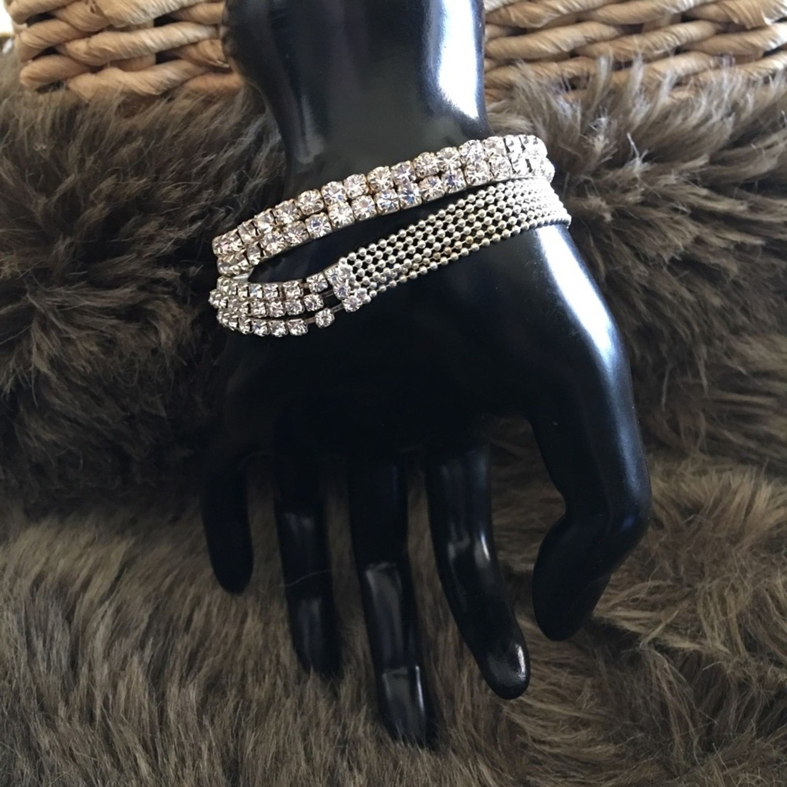 Vintage Vintage set of two rhinestone stretch bracelets Size ONE SIZE - 5 Thumbnail