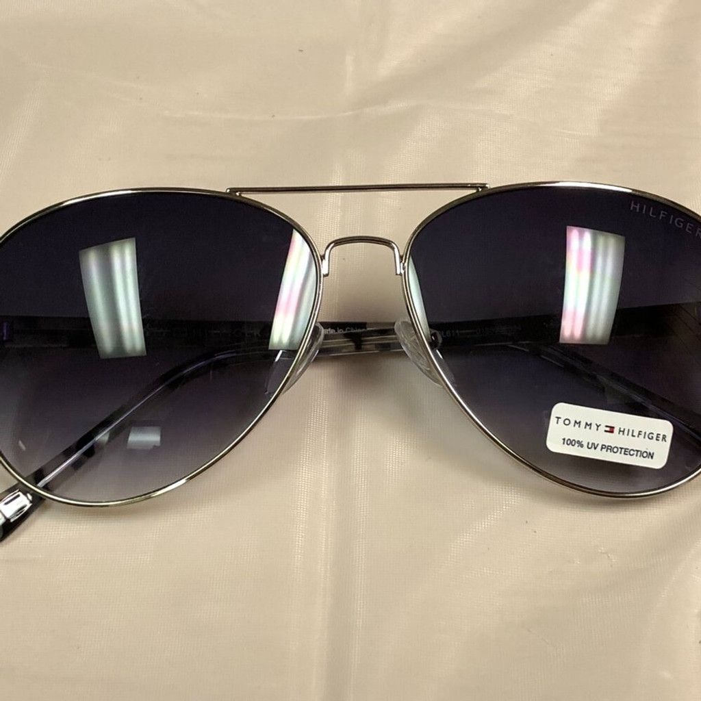 Tommy Hilfiger Tommy Hilfiger Silver & Black Patterned Aviator Sunglasses Size ONE SIZE - 3 Thumbnail