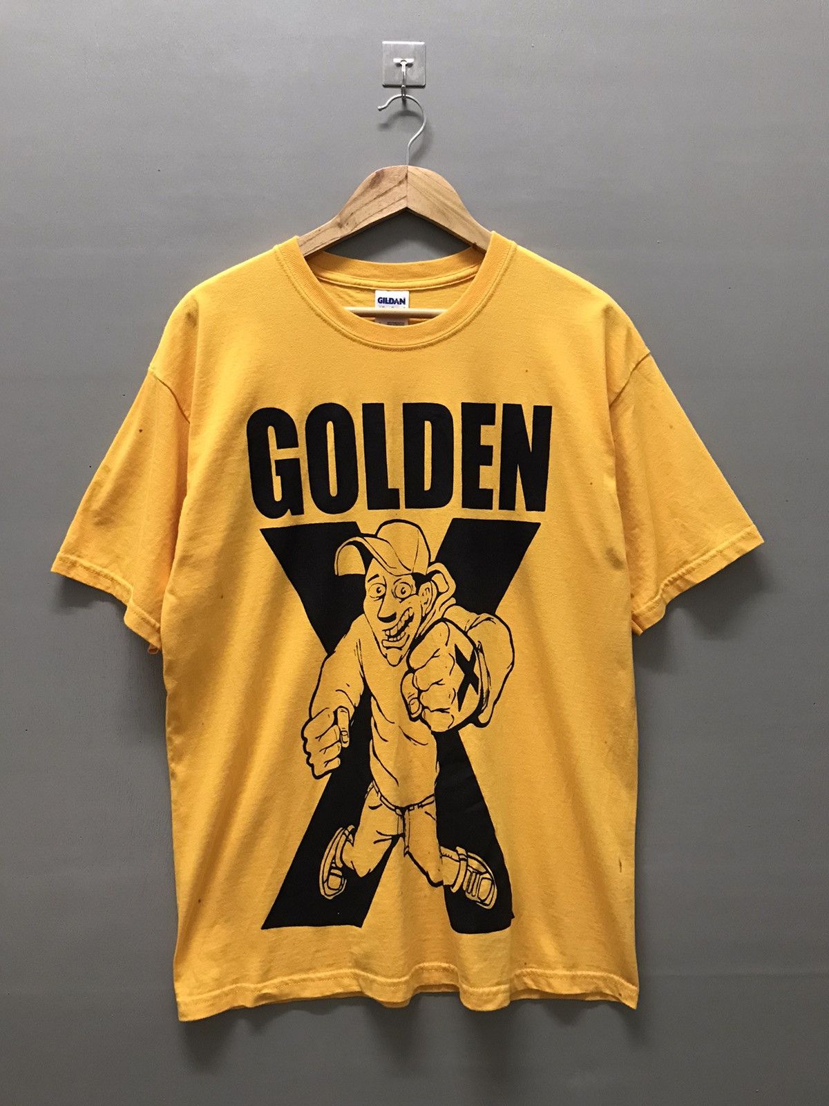 image of Vintage Straight Edge Golden X Hardcore Band Tee in Yellow, Men's (Size Large)