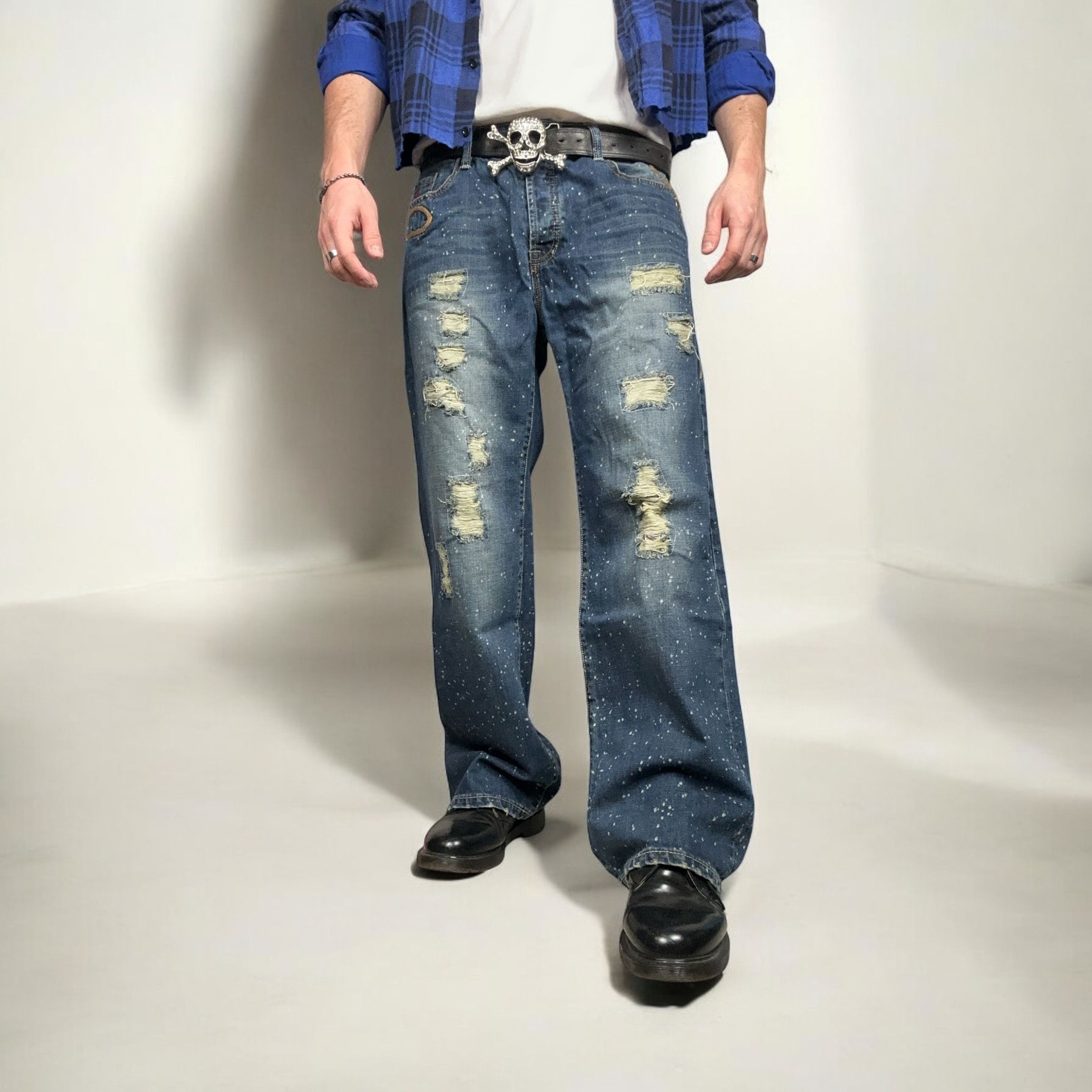 Japanese Brand × Vintage Vintage y2k Reworked Painter Baggy Denim Pants Jeans Size US 34 / EU 50 - 2 Thumbnail