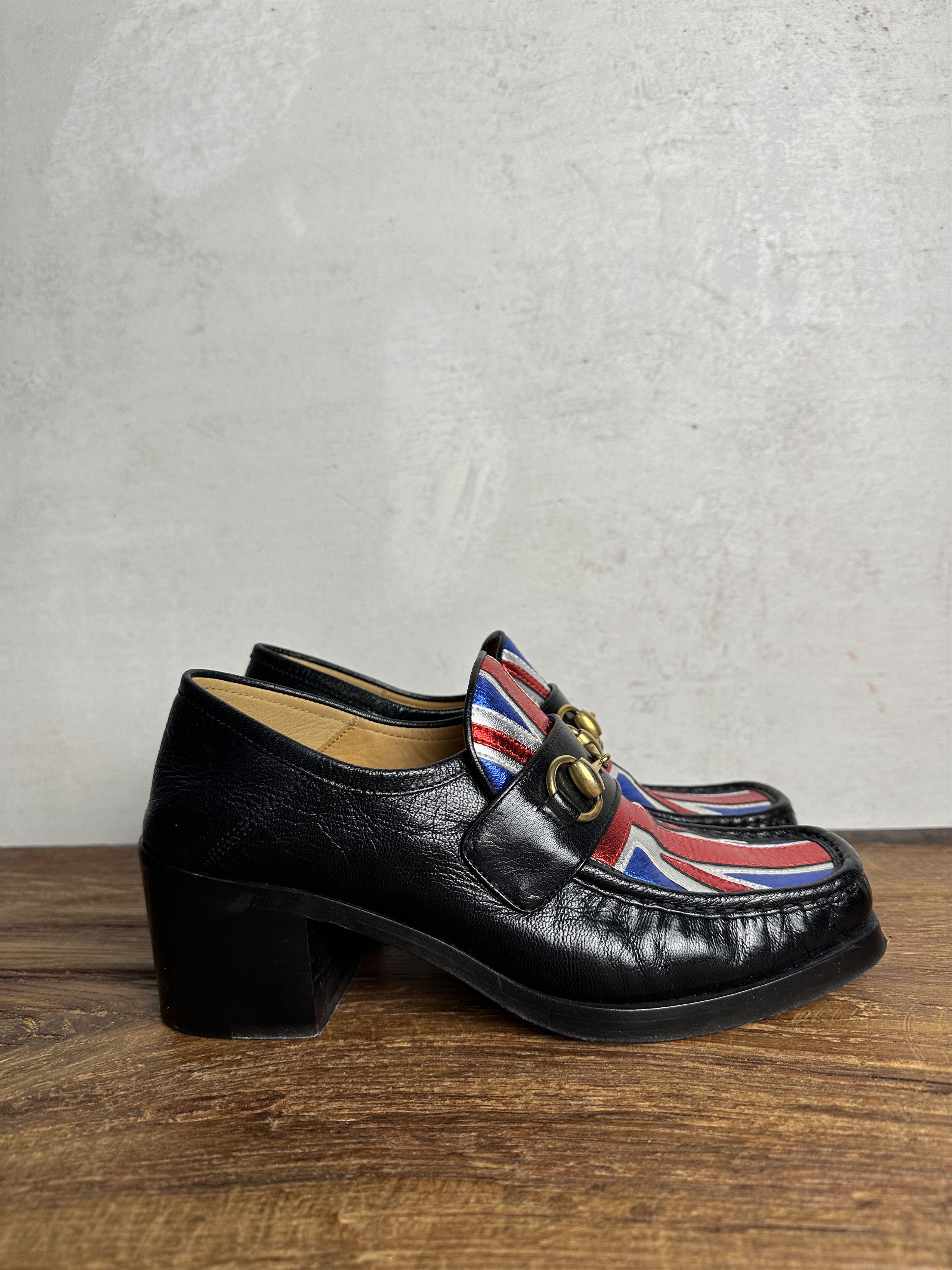 Gucci Gucci Resort 17 Black Leather Union Jack Horsebit Heel Pumps Size US 8 / IT 38 - 6 Thumbnail