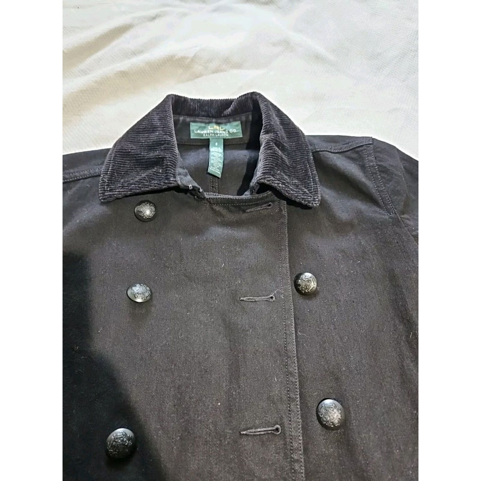 Ralph Lauren VINTAGE Ralph Lauren Double Breasted Jacket Womens 8 Black Denim Corduroy Collar Top Size M / US 6-8 / IT 42-44 - 2 Thumbnail