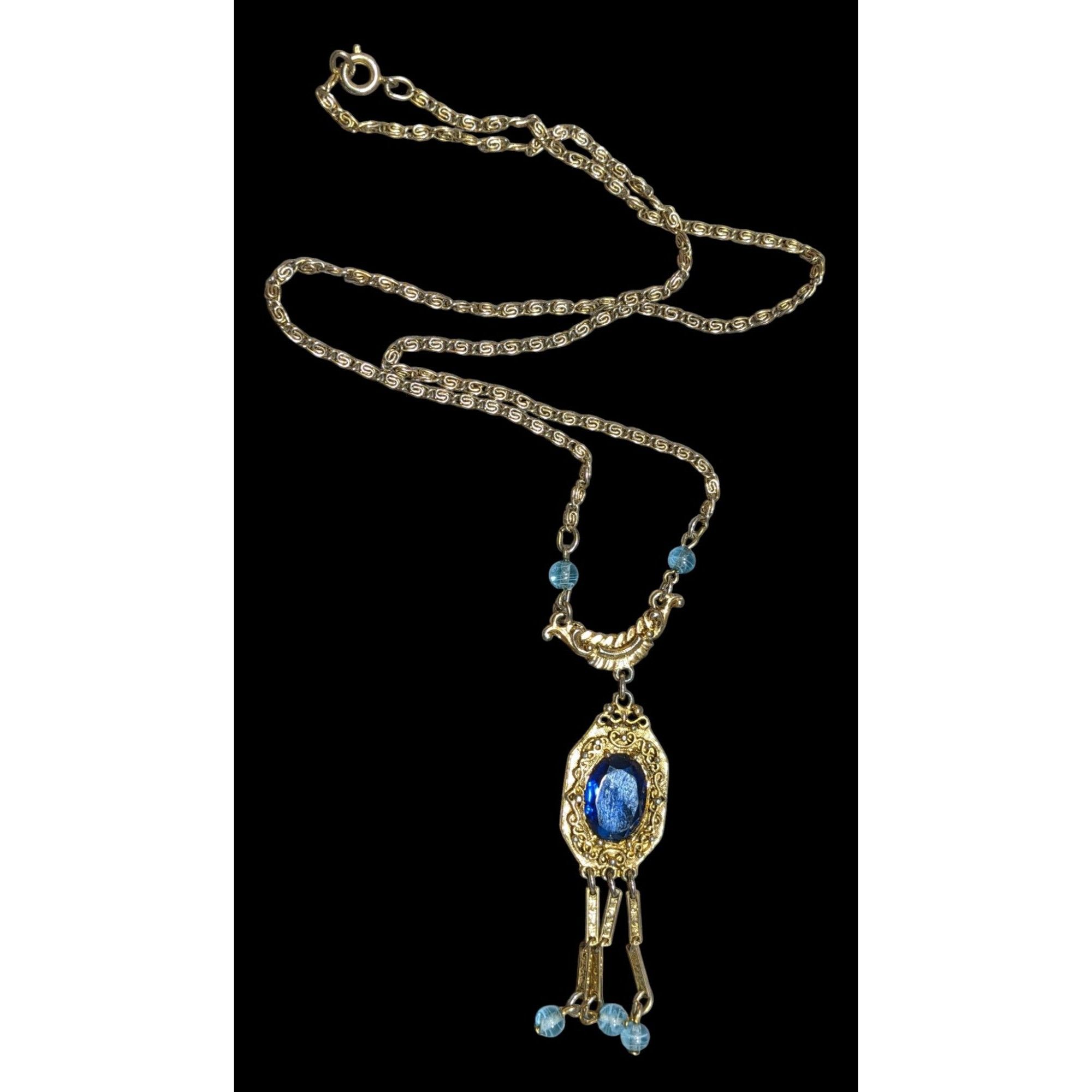 Other Antique Regal Flapper Style Gold-Tone Necklace With Blue Gl Size ONE SIZE - 1 Thumbnail