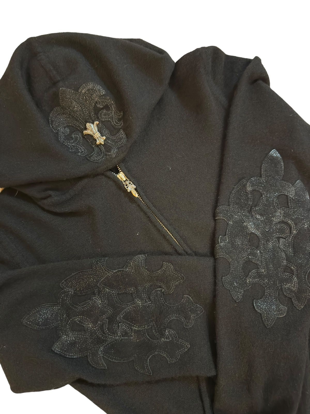 Pre-owned Chrome Hearts X Vintage Cashmere Flooded Fleur Patch Zip Up Hoodie In Black