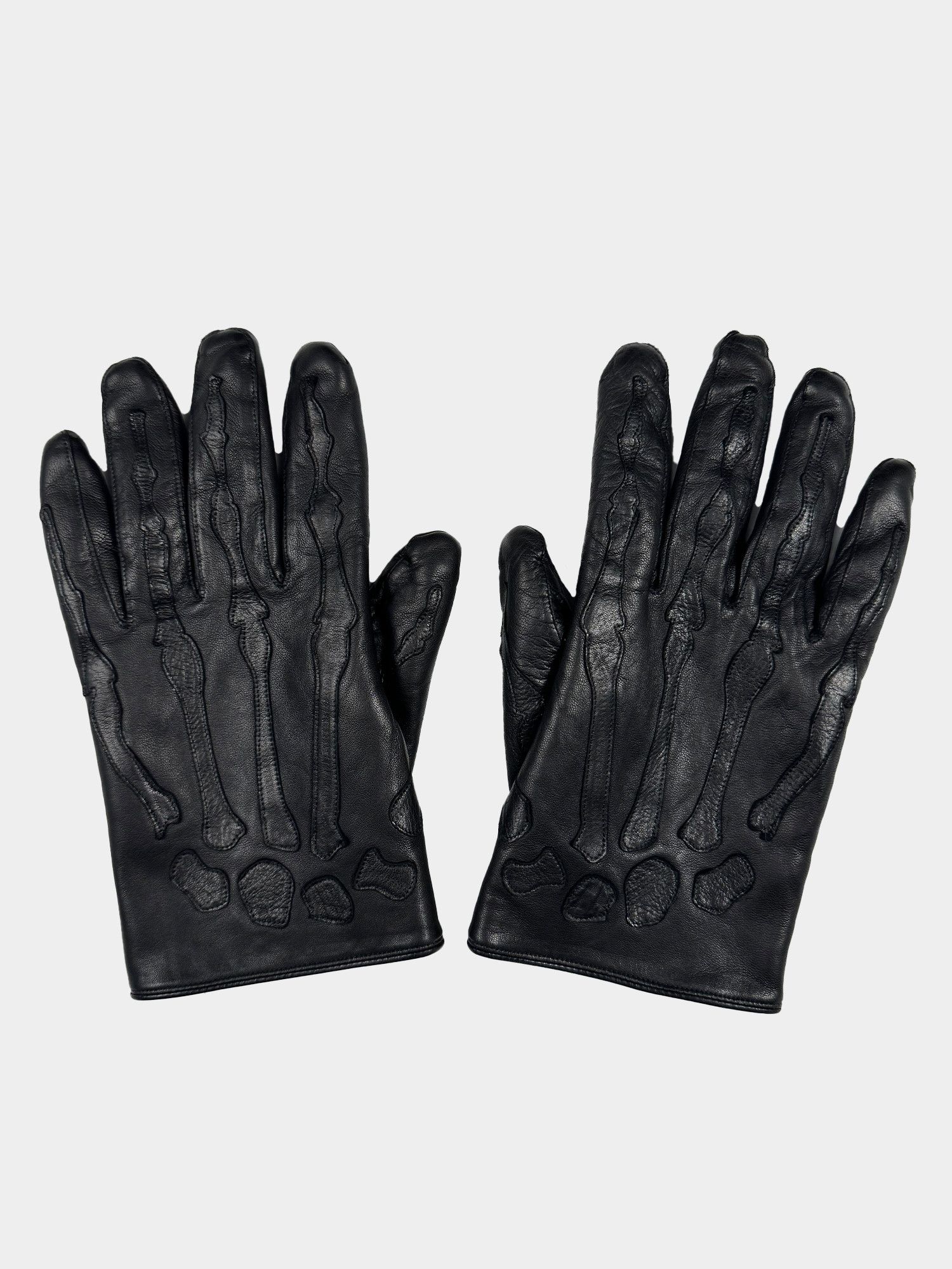 image of Undercover Aw2003 'paper Doll' Leather Gloves in Black, Men's