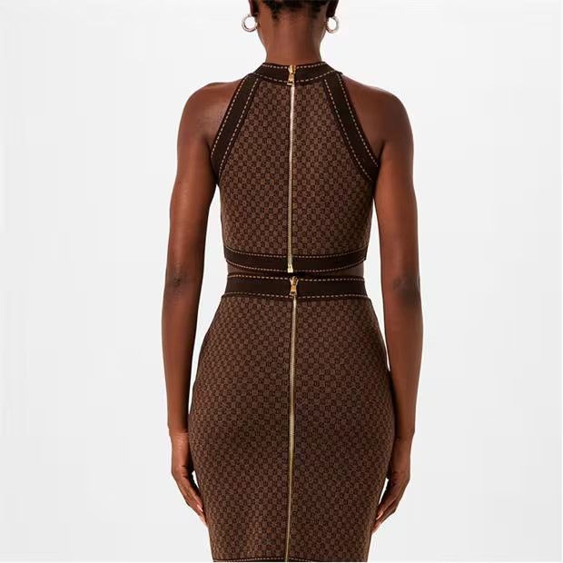 Balmain o1g2r1mq0924 Mini Monogram Jacquard Top in Brown Size XL / US 12-14 / IT 48-50 - 4 Thumbnail