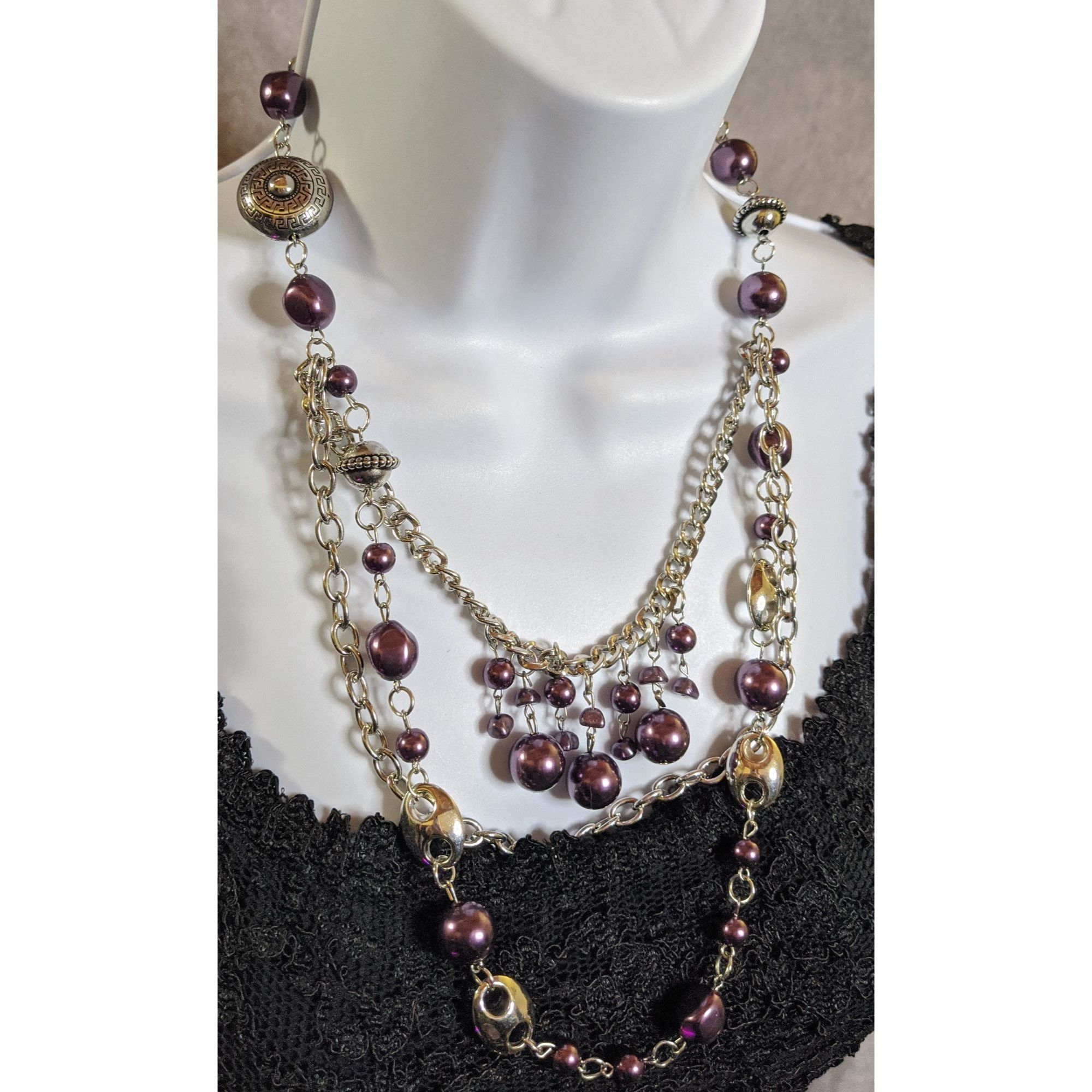Other Bohemian Multi-Layered Purple Faux Pearl And Silver Tone Cha Size ONE SIZE - 1 Thumbnail