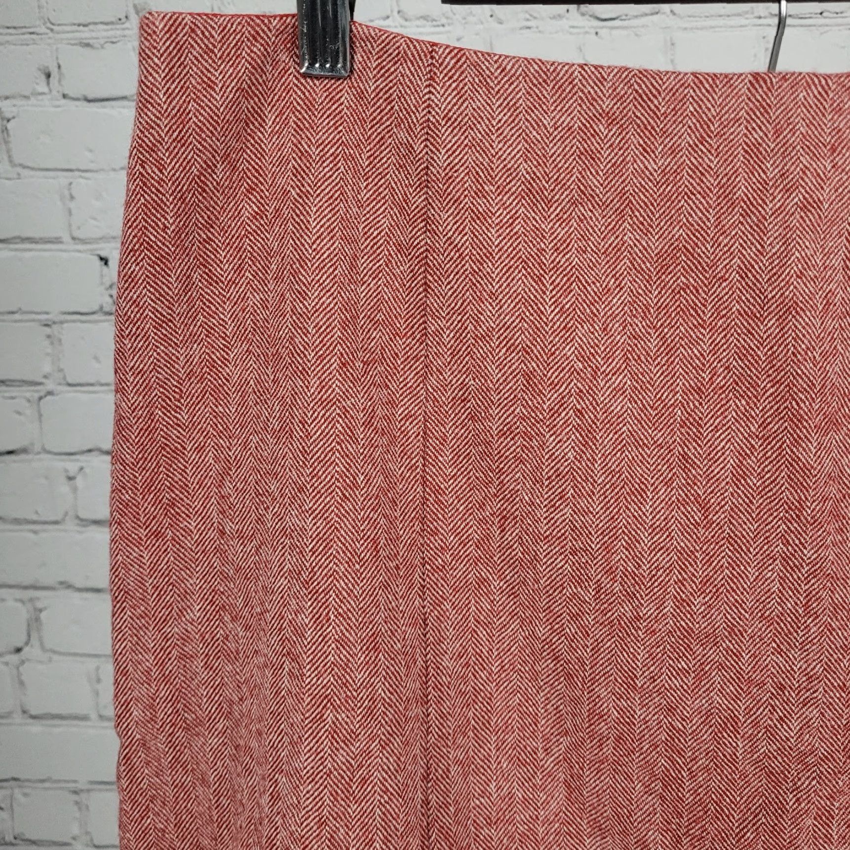 J.Crew VTG J.CREW Wool Herringbone A-Line Skirt - Red White, Side Zip, Lined, Knee Length, Size 12, Womens Size 34" / US 12 / IT 48 - 4 Thumbnail