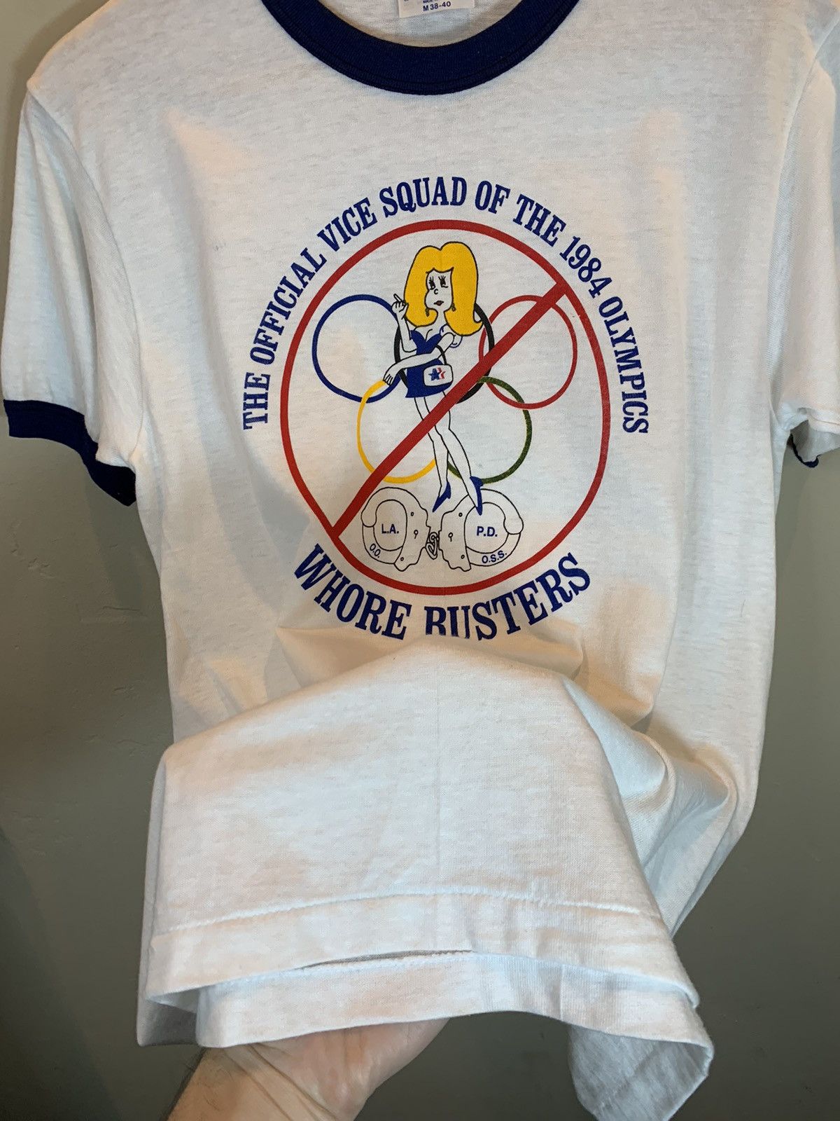 Vintage *RARE* Vintage 1984 Whore Busters LAPD Olympics Vice T-Shirt Size US M / EU 48-50 / 2 - 3 Thumbnail