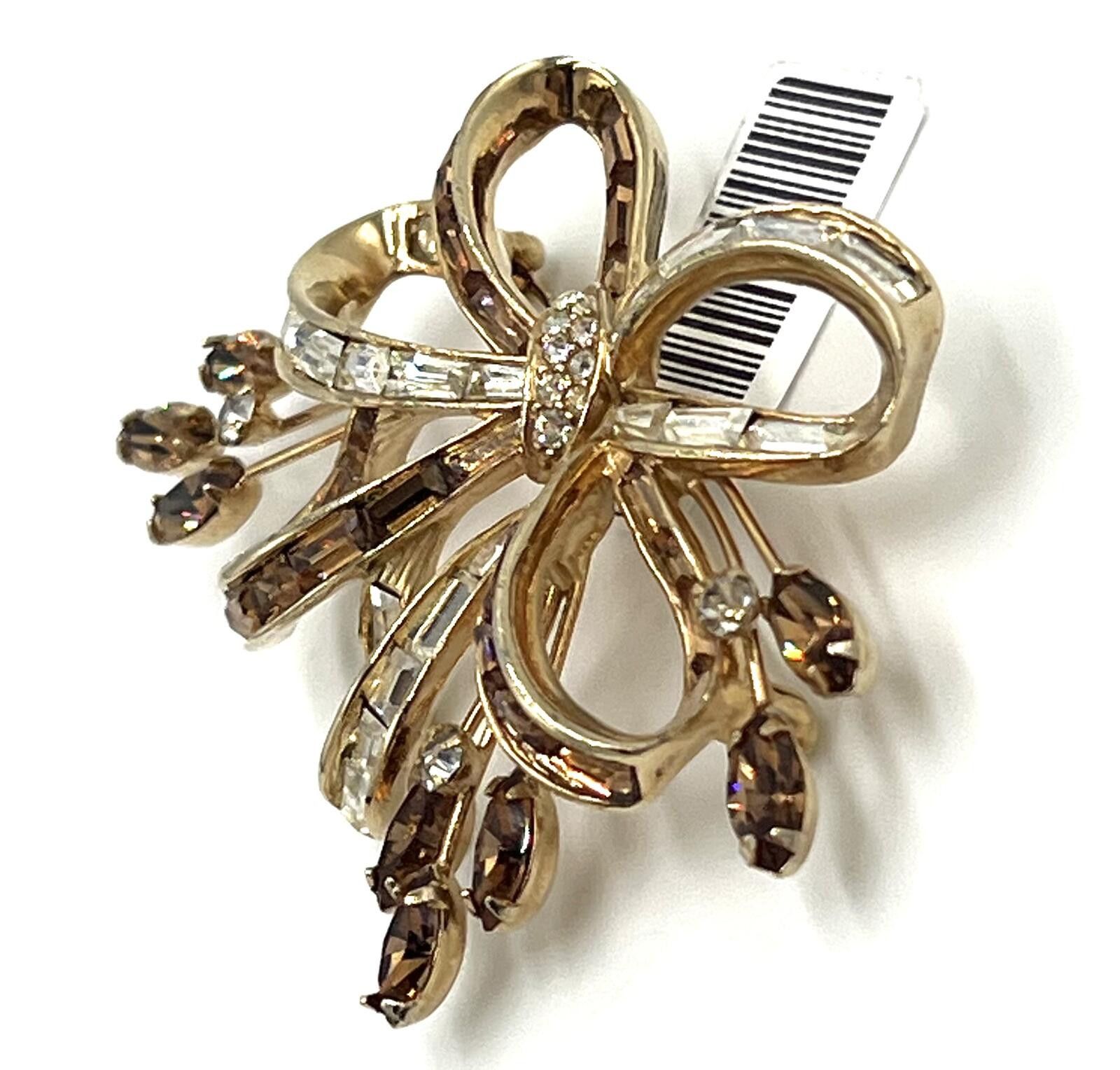 Other Crown Trifari Goldplate White Copper Rhinestone Bow Brooch Size ONE SIZE - 6 Thumbnail
