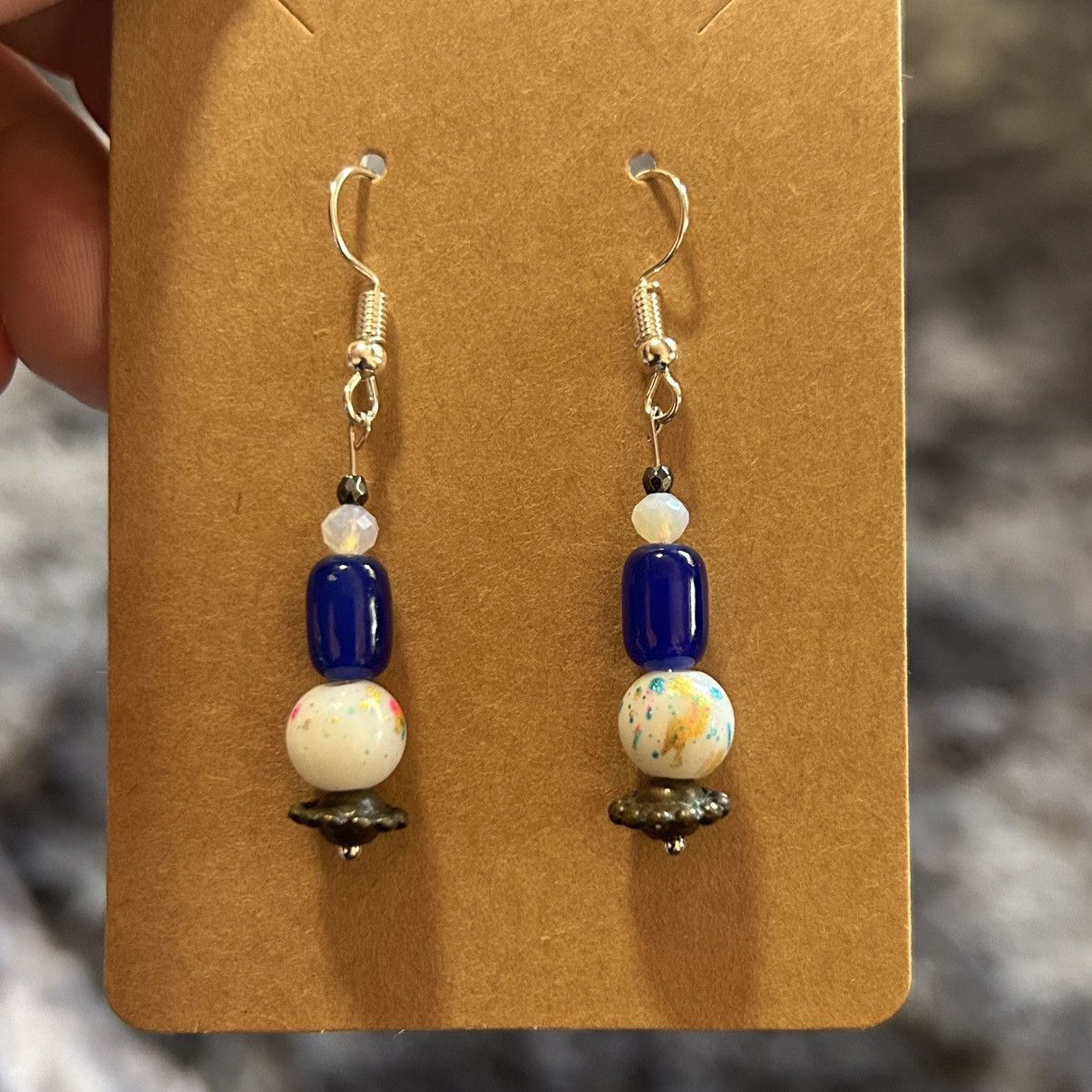Handmade Handcrafted elegant painted bead cat eye glass earrings Size ONE SIZE - 2 Thumbnail