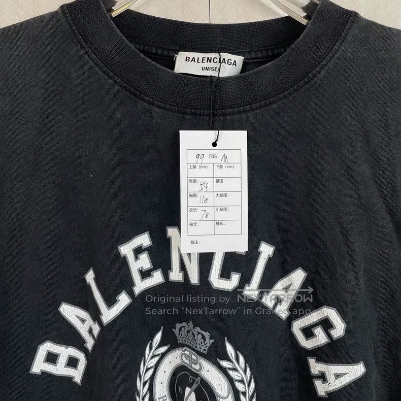 Balenciaga Balenciaga Black Gray Washed Wheat Pattern Logo Short Slee Size US M / EU 48-50 / 2 - 2 Thumbnail