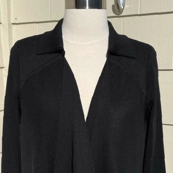 Vintage Misook Jacket Women S Black Waterfall Drape Open Front 100% Acrylic Ribbed Back Open Size S / US 4 / IT 40 - 3 Thumbnail