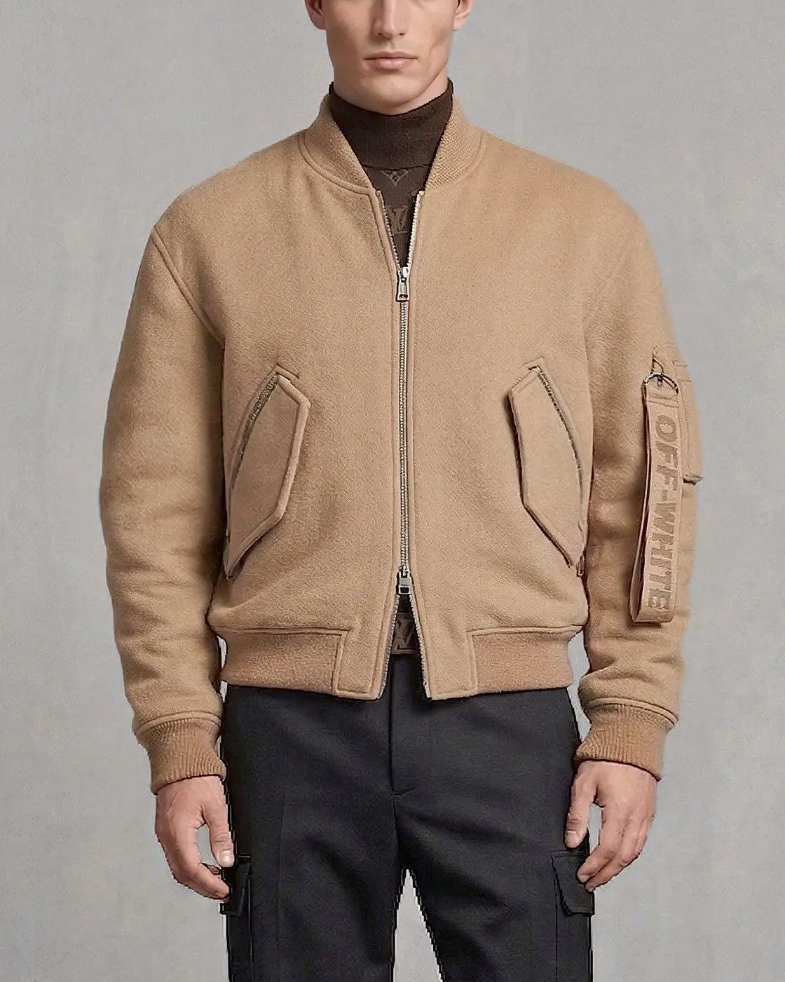 Off-White Retail $4000 Cashmere Bomber Sz. 50 EU. Camel Size US M / EU 48-50 / 2 - 1 Thumbnail