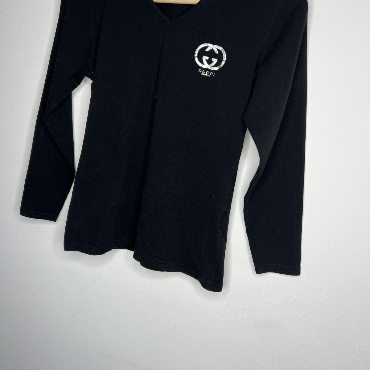 Designer × Gucci × Vintage Vintage Gucci Bamboo Longsleeve Top Tshirt Blouse Black Logo Size S / US 4 / IT 40 - 2 Thumbnail