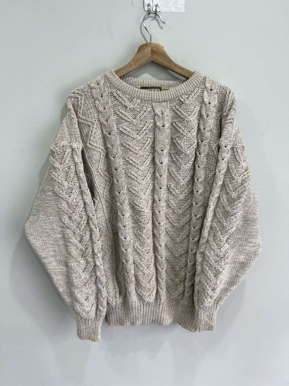 Japanese Brand × Vintage Vintage 90s Cable Knit Sweater oatmeal brown Size US M / EU 48-50 / 2 - 1 Thumbnail