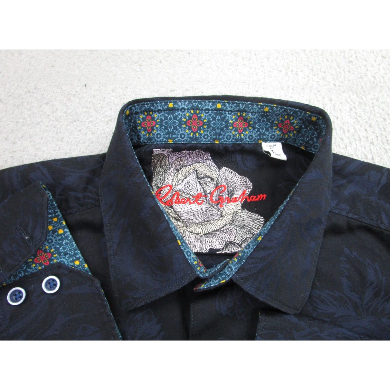 Robert Graham Robert Graham Shirt Mens Large Blue Floral Classic Fit Cotton Contrast Trim Size US L / EU 52-54 / 3 - 4 Thumbnail