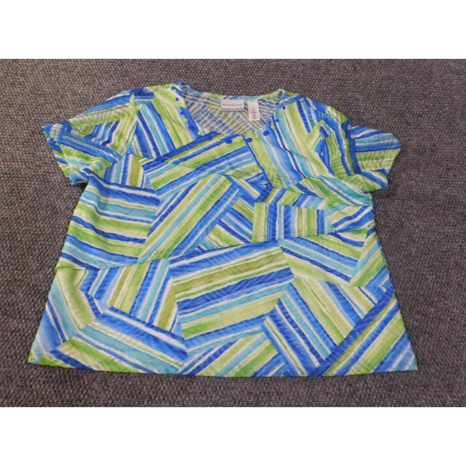 Vintage Alfred Dunner Top Geometric Beads Green Blue Womens Petite XL Polyester Size XL / US 12-14 / IT 48-50 - 4 Thumbnail