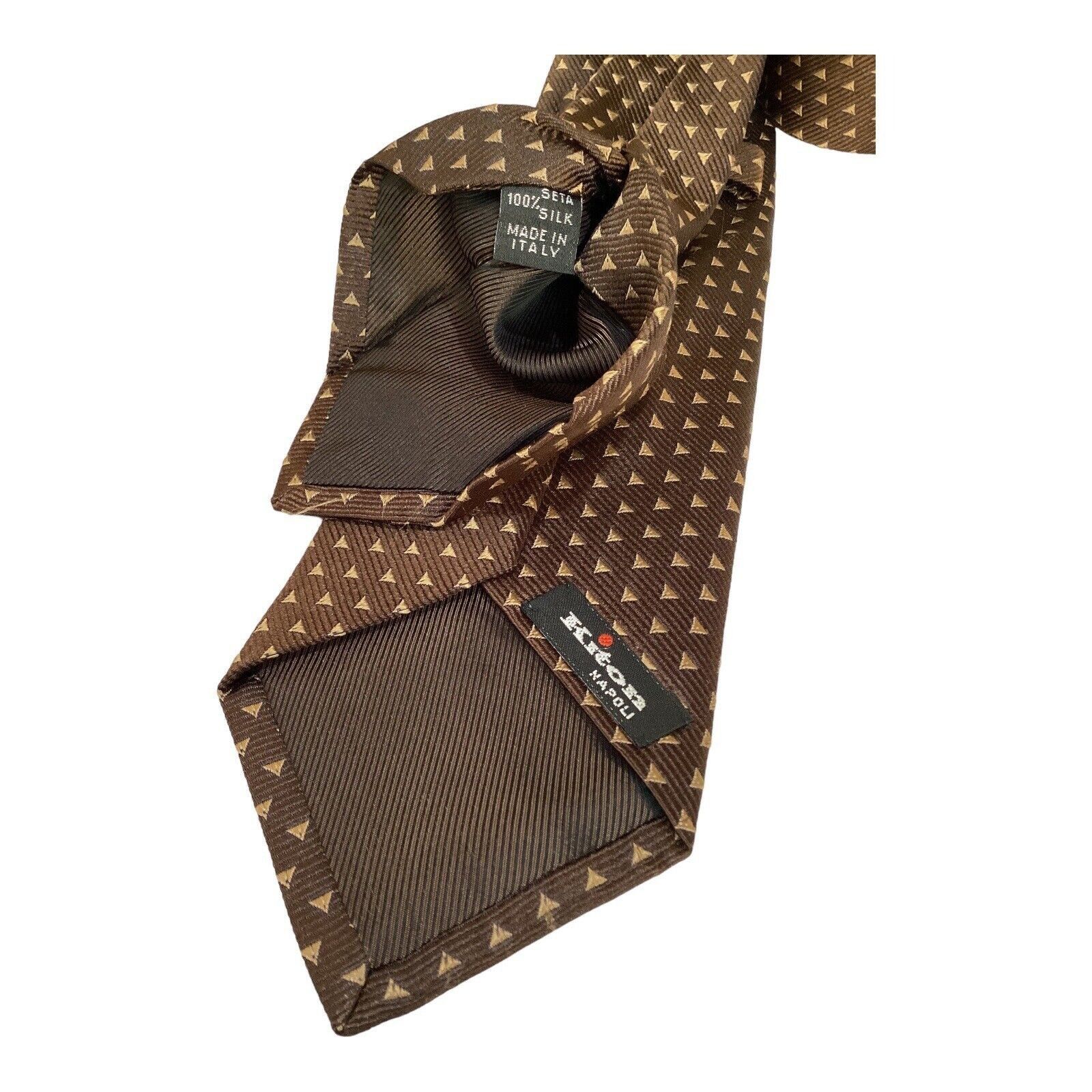Kiton KITON NAPOLI 7Fold Brown Geometric Silk Tie Italy W:3.25" EX Size ONE SIZE - 4 Thumbnail