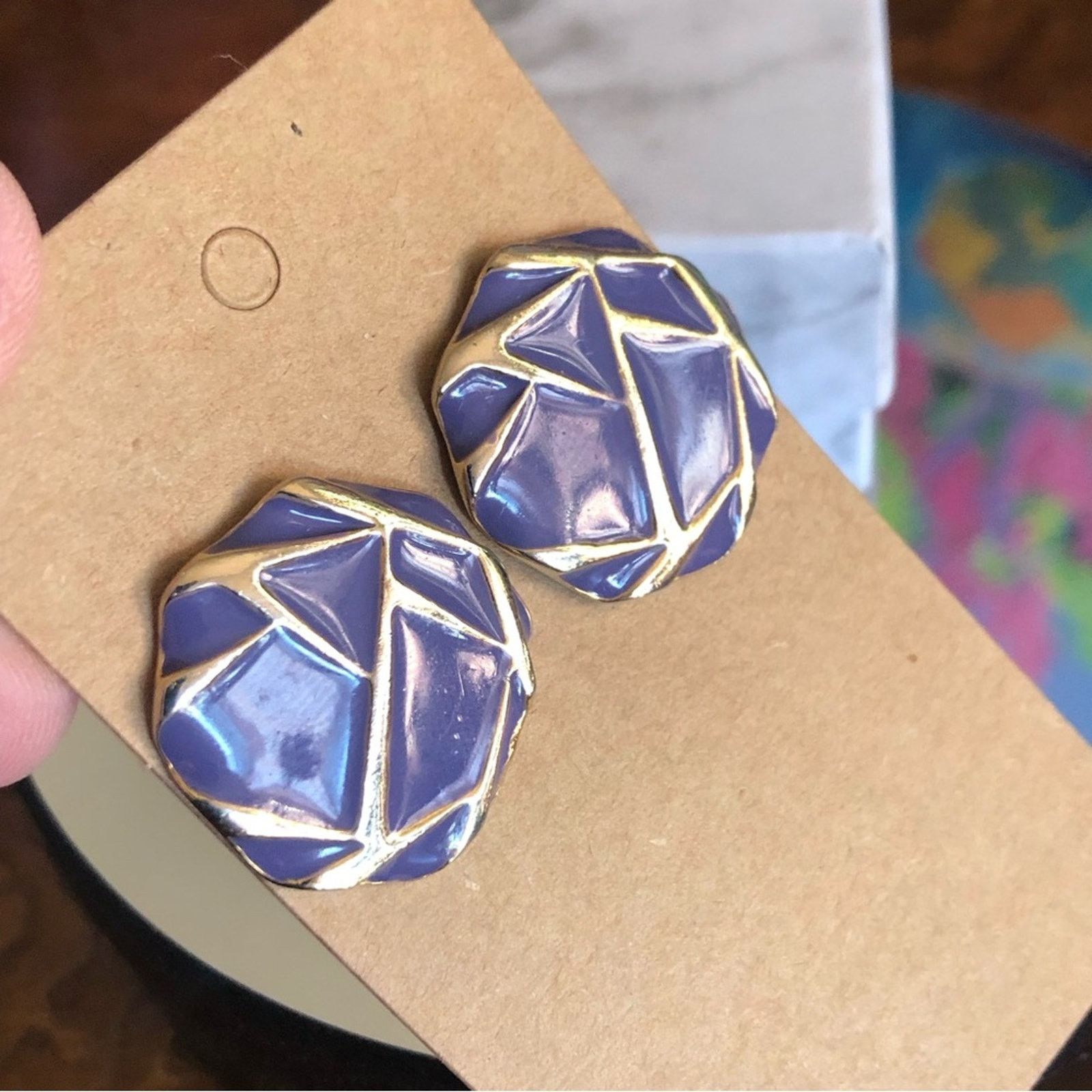 Vintage Vintage purple enamel geometric shape pierced earrings Size ONE SIZE - 2 Thumbnail