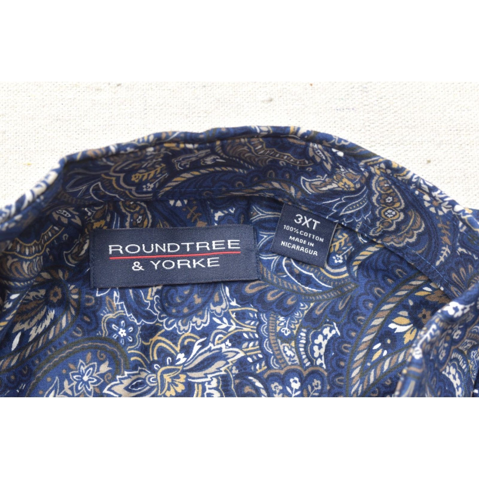 Roundtree & Yorke VINTAGE Roundtree & Yorke Luxury Cotton Paisley Blue Button Down Shirt Mens 3XT NEW Size US XXL / EU 58 / 5 - 6 Thumbnail
