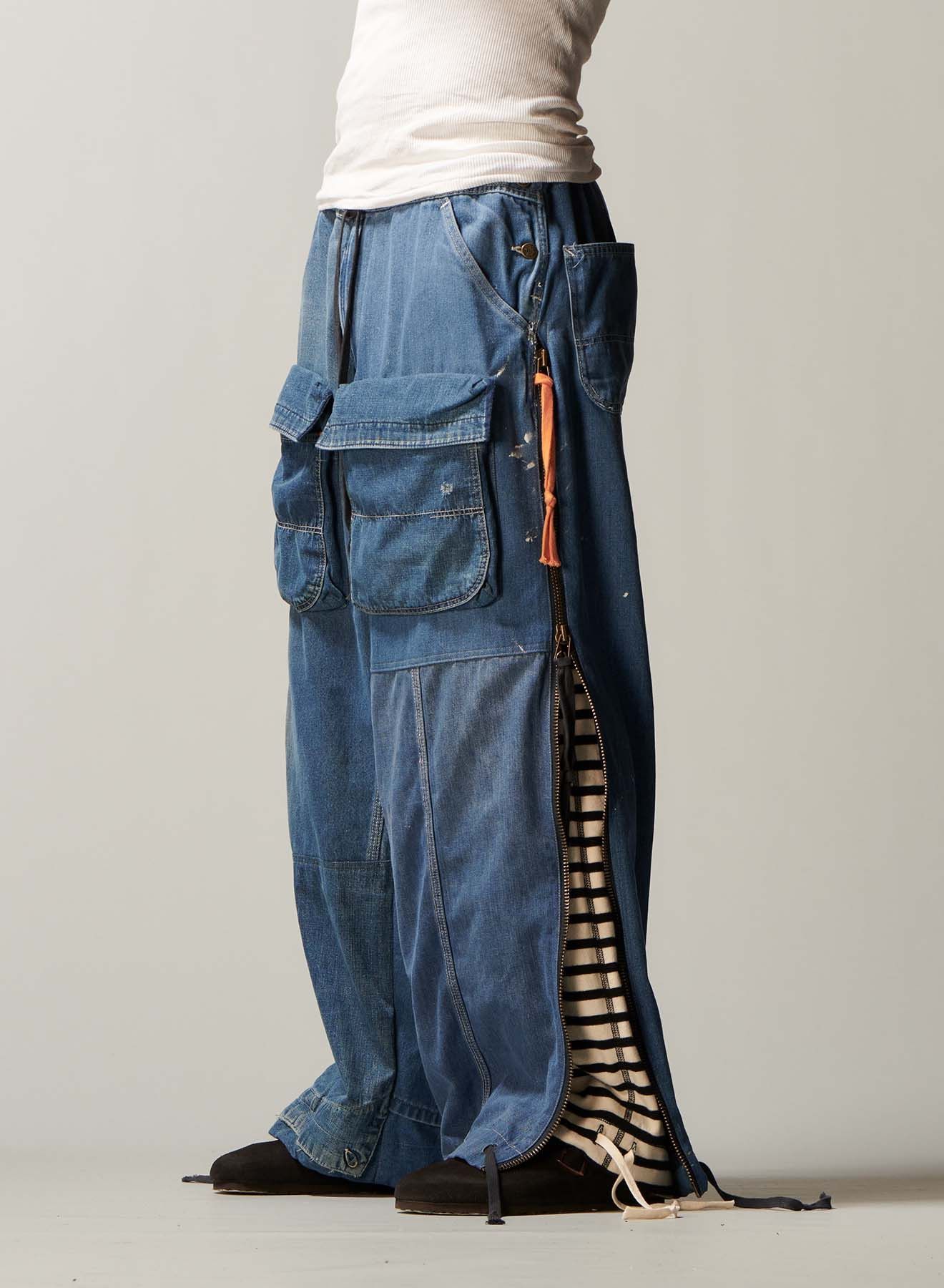 Greg Lauren Greg Lauren Denim/ Stripe Wide Leg Lounge Zip Pants Size US 42 / EU 58 - 2 Thumbnail