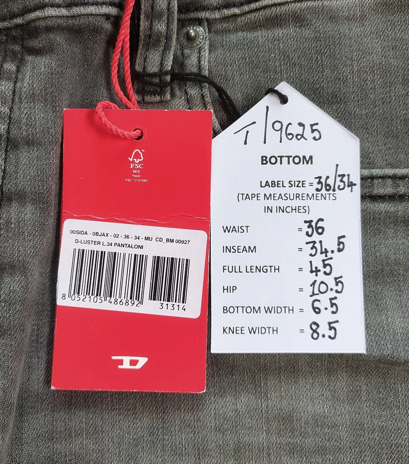 Diesel Diesel D-LUSTER L.34 MENS JEANS T/9625 Size US 36 / EU 52 - 6 Thumbnail