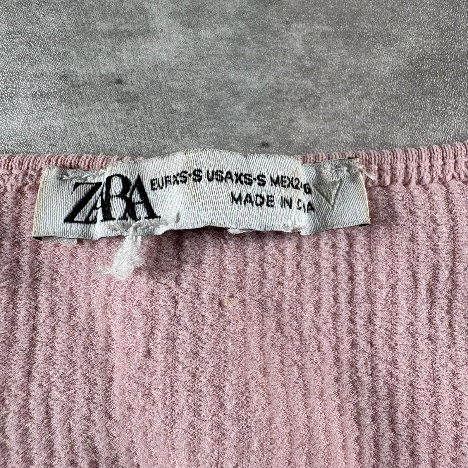 Zara Zara Pink Ribbed Square Neck Long Sleeve Crop Top Size S / US 4 / IT 40 - 3 Thumbnail
