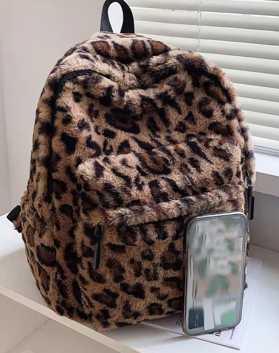 Other Exquisite Leopard Print Women Plush Backpack Brown Size ONE SIZE - 3 Thumbnail