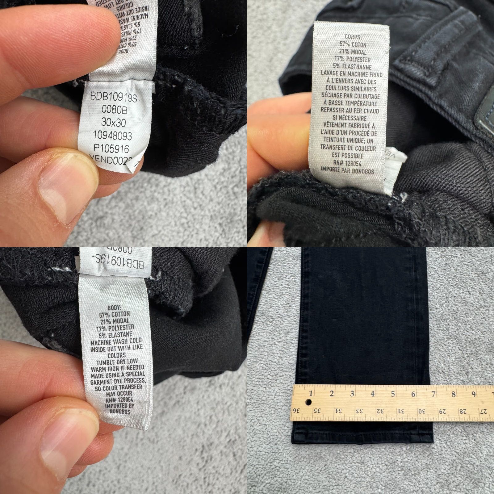 Bonobos Bonobos Slim Fit Denim Jeans Mens 30x30 Black Cotton Blend Casual Size US 30 / EU 46 - 8 Thumbnail