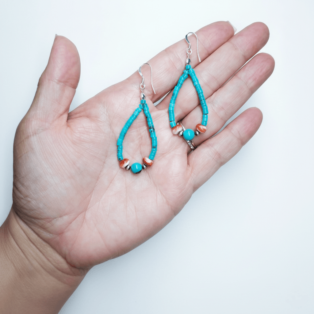 Handmade Turquoise 2.25" Earrings 925 Sterling Silver Heishi Native Size ONE SIZE - 5 Thumbnail