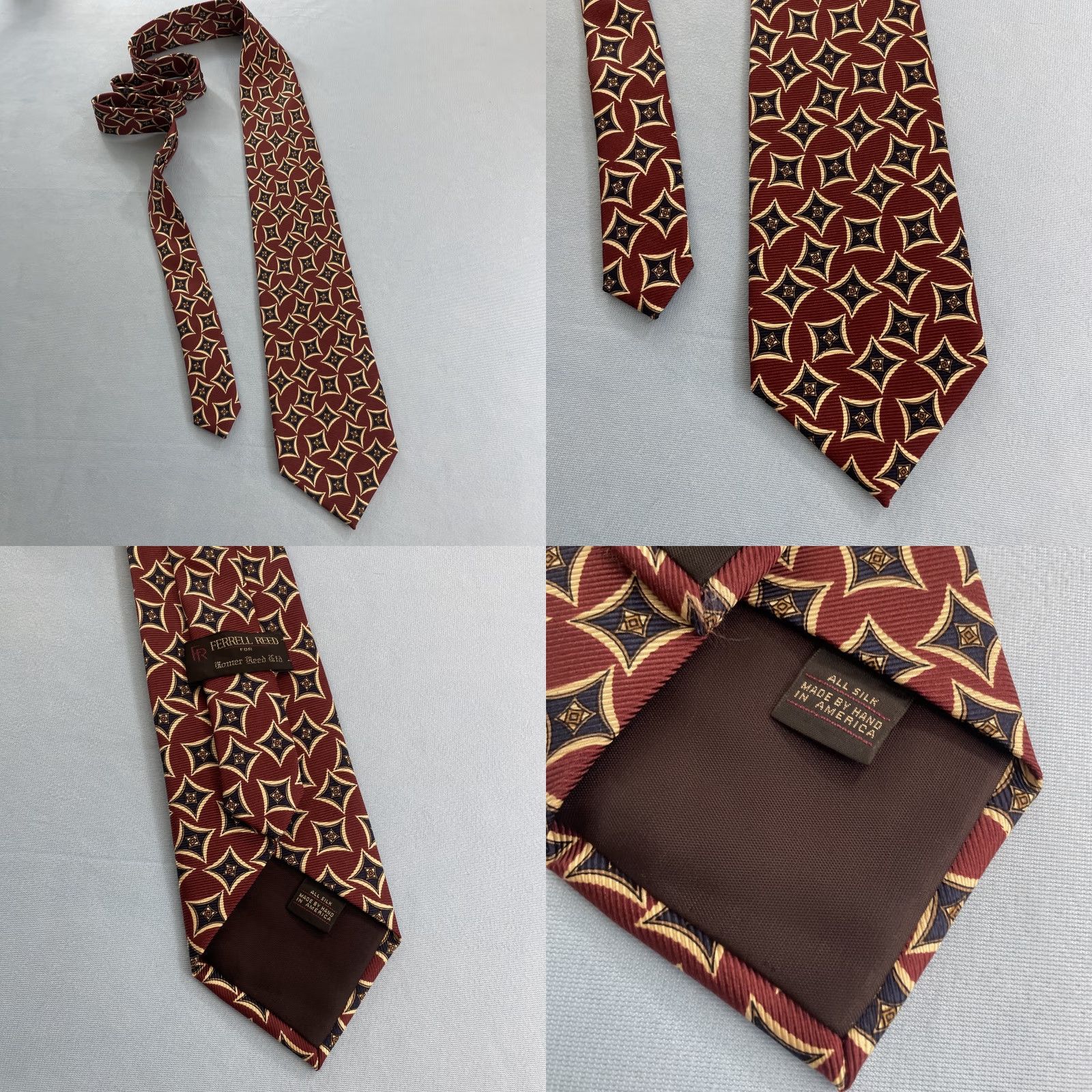 Vintage VINTAGE Ferrel Reed Tie 59" Silk STAR Red Gold Wide Neck 4x59" USA NWT Flaw Mens Size ONE SIZE - 10 Thumbnail