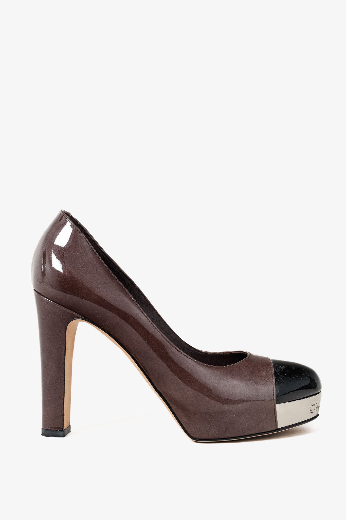 Chanel Chanel Brown Patent Leather Mirror Platform Pumps Size US 9 / IT 39 - 1 Thumbnail